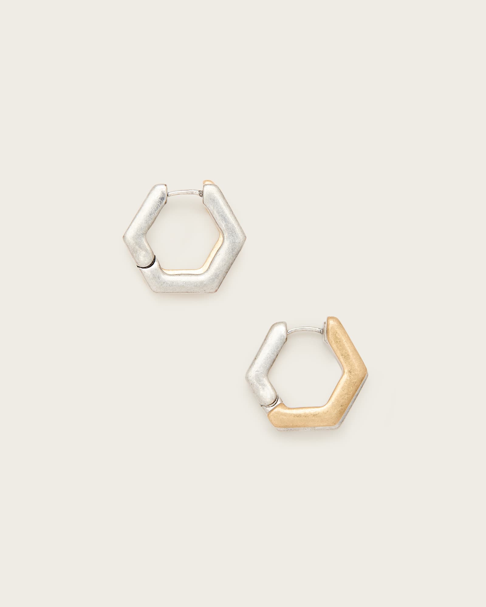 AllSaints Rue Hexagon Two Tone Earrings