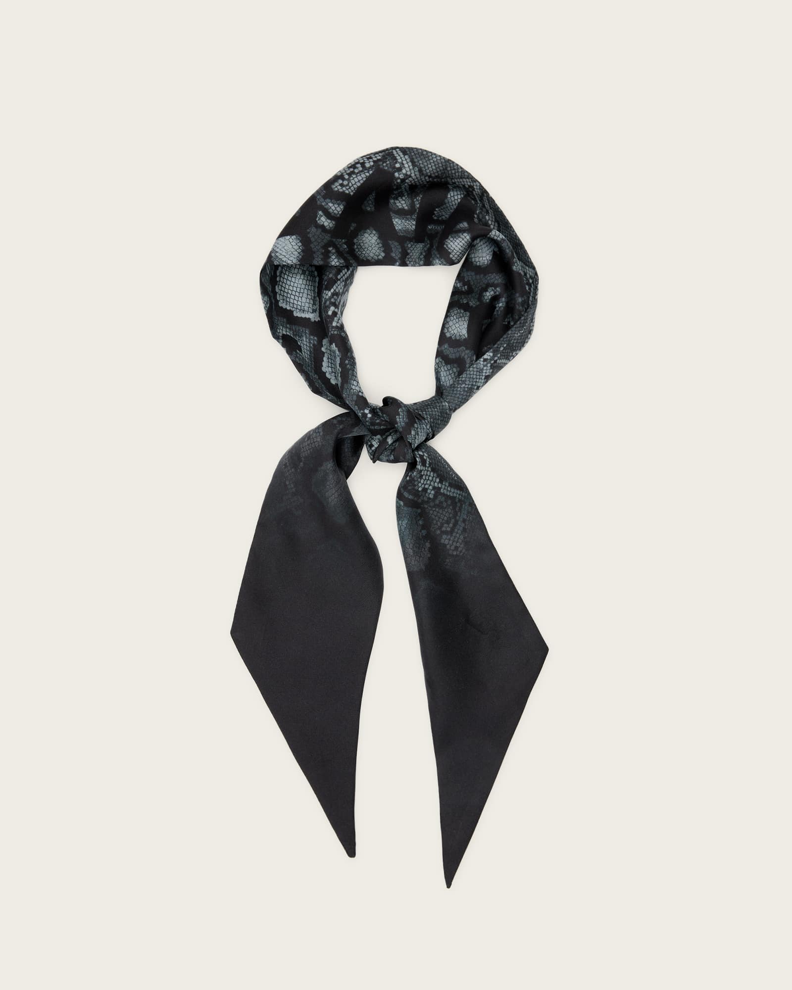AllSaints Flow Snake Print Logo Headscarf,, Slate Grey