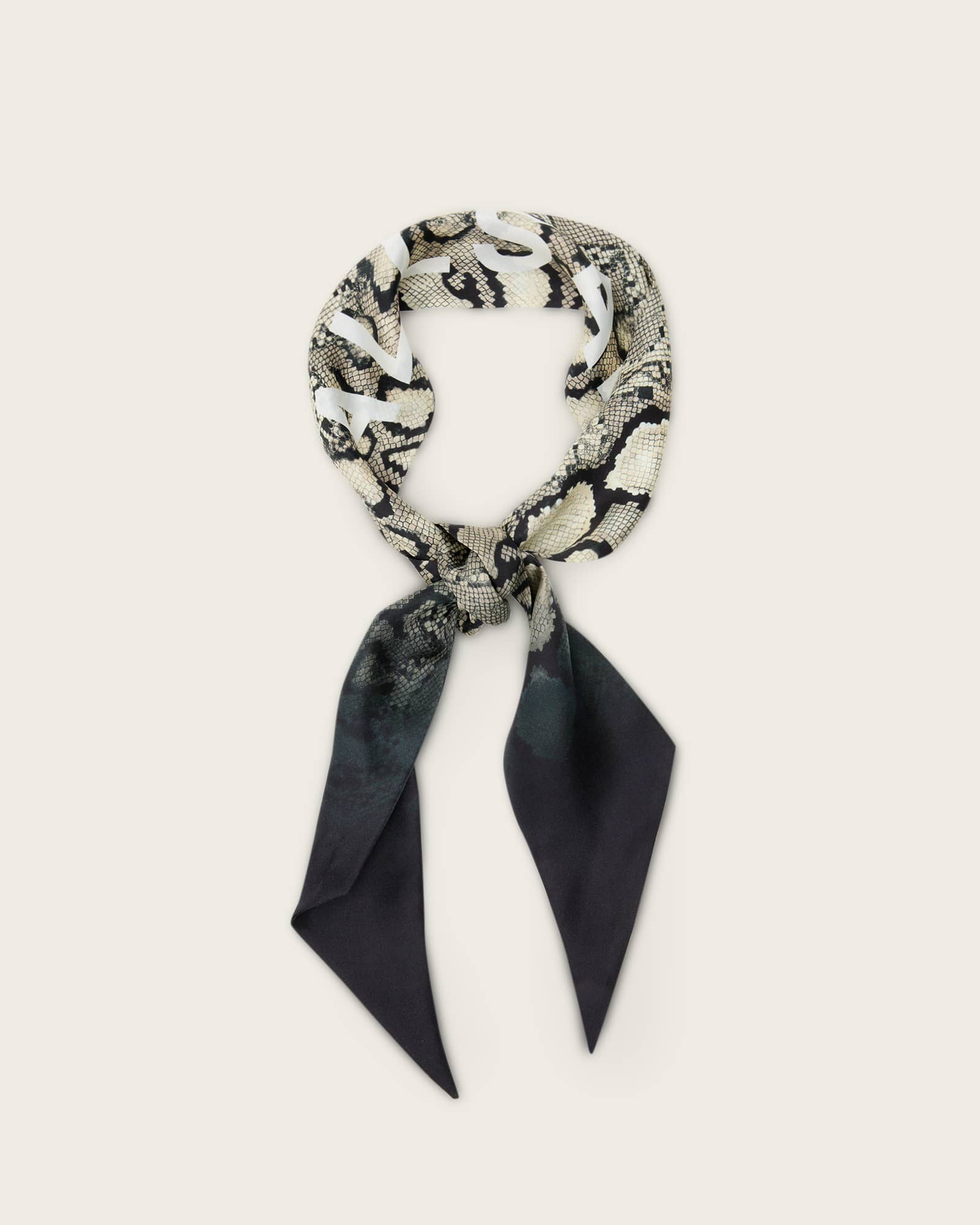 AllSaints Flow Snake Print Logo Headscarf,, White