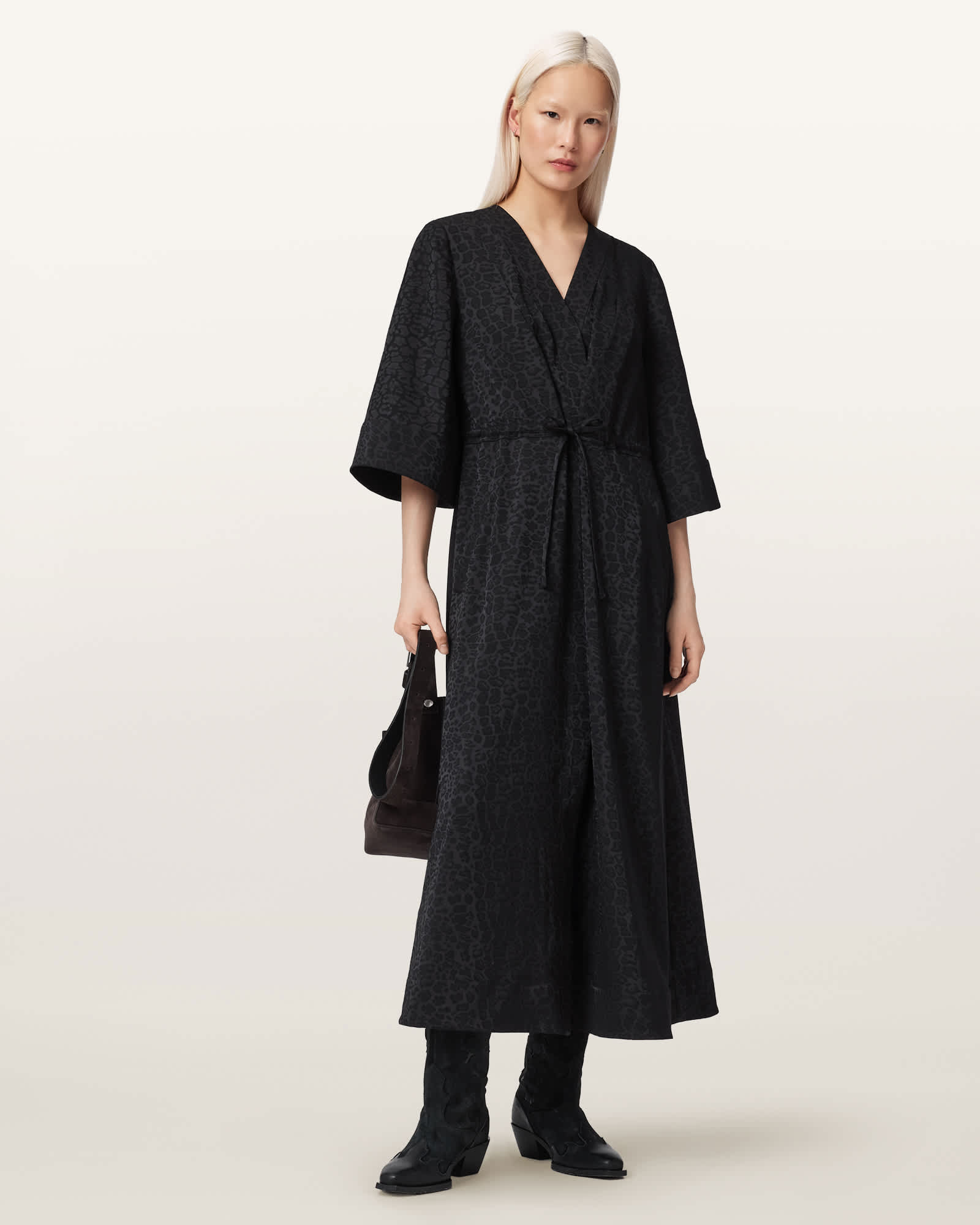 AllSaints Polyester Diana Leopard Print Pleated Maxi Dress, Size: UK 6/US 2