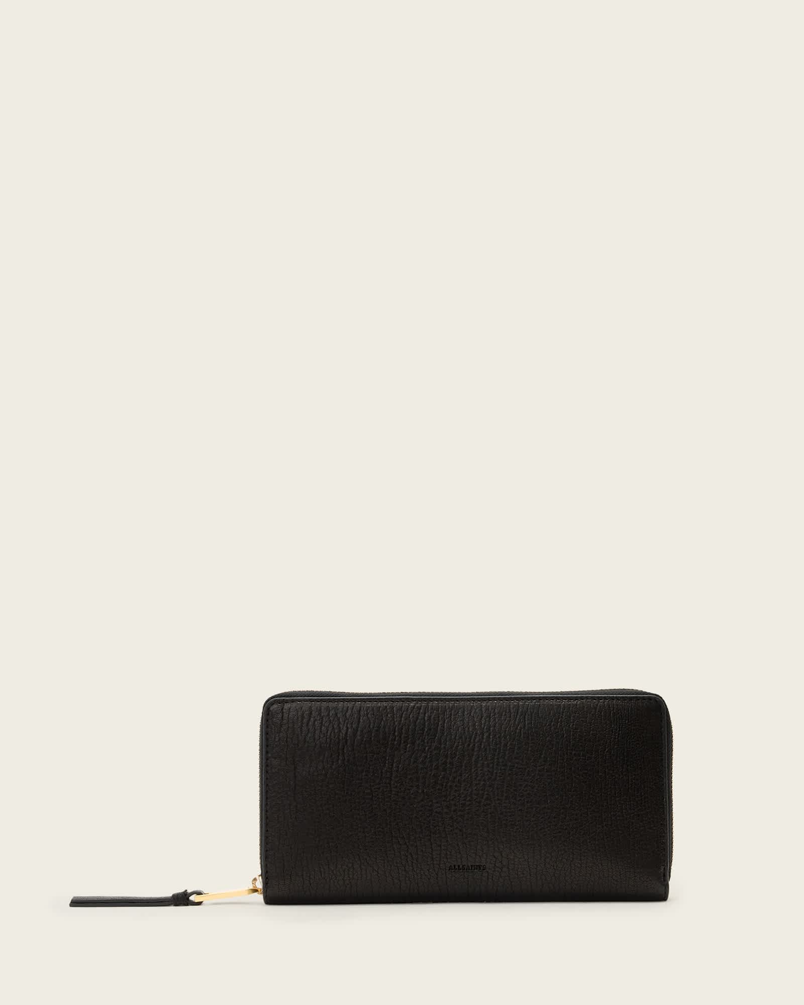 Allsaints Small Leather Travel Wallet In Black