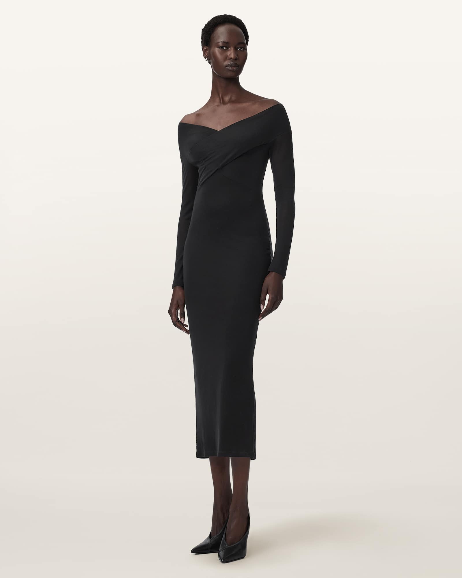Allsaints Women's Black Delta Bodycon Jersey Midi Dress - Size  16