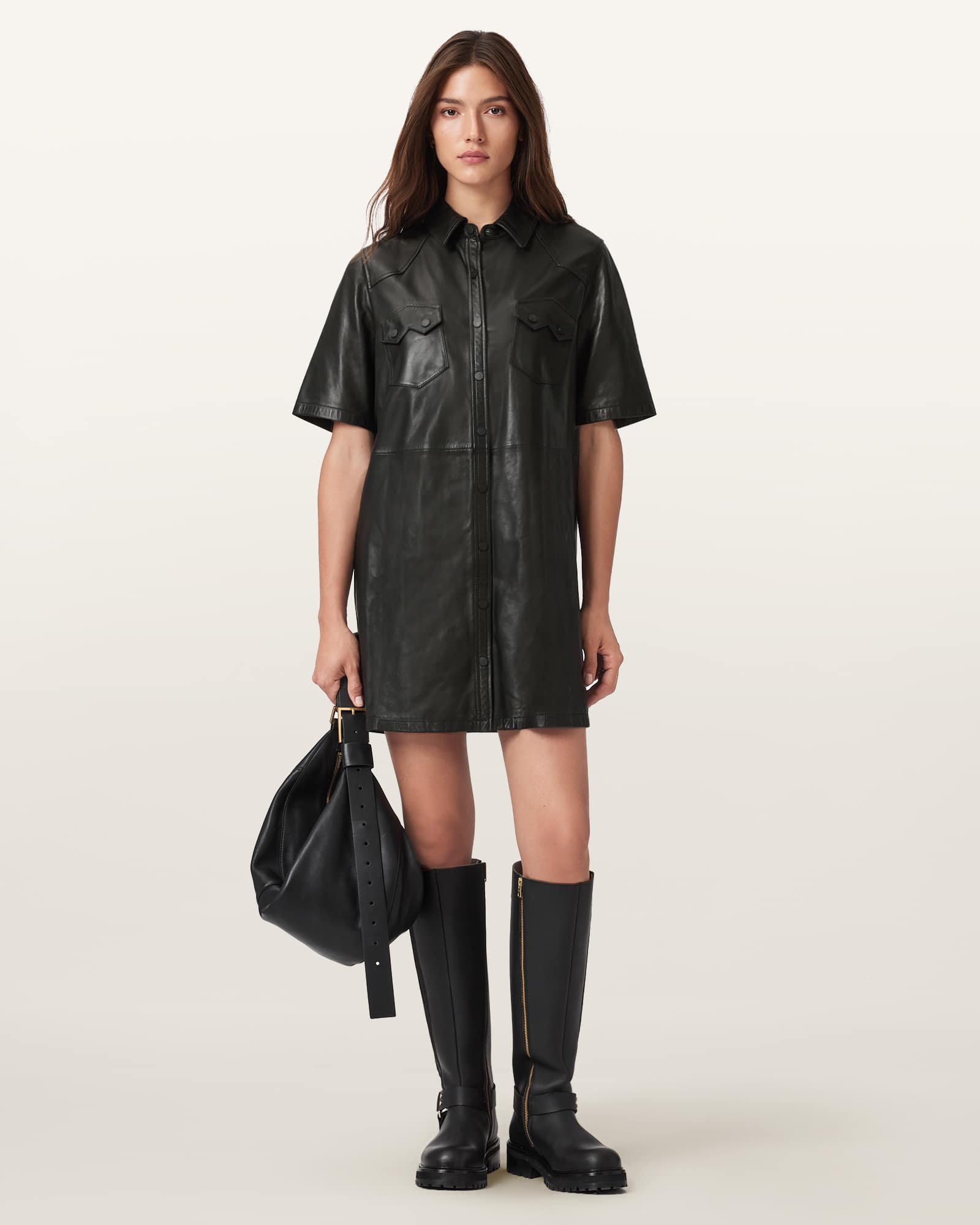AllSaints Leather Rock Leather Dress, Size: UK 10/US 6