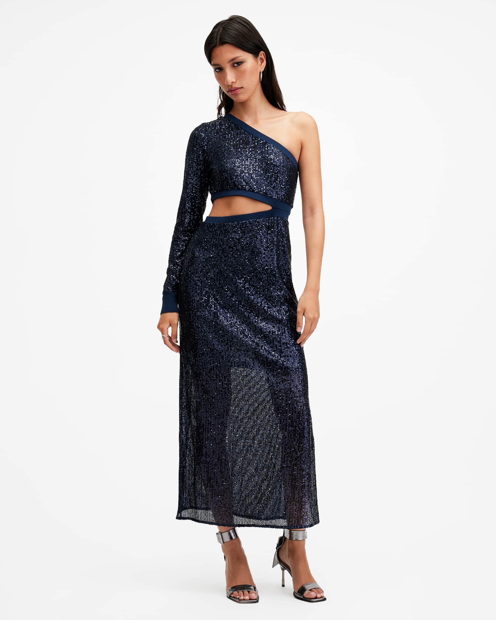 AllSaints Daisy Topaz Sequin Cut Out Maxi Dress