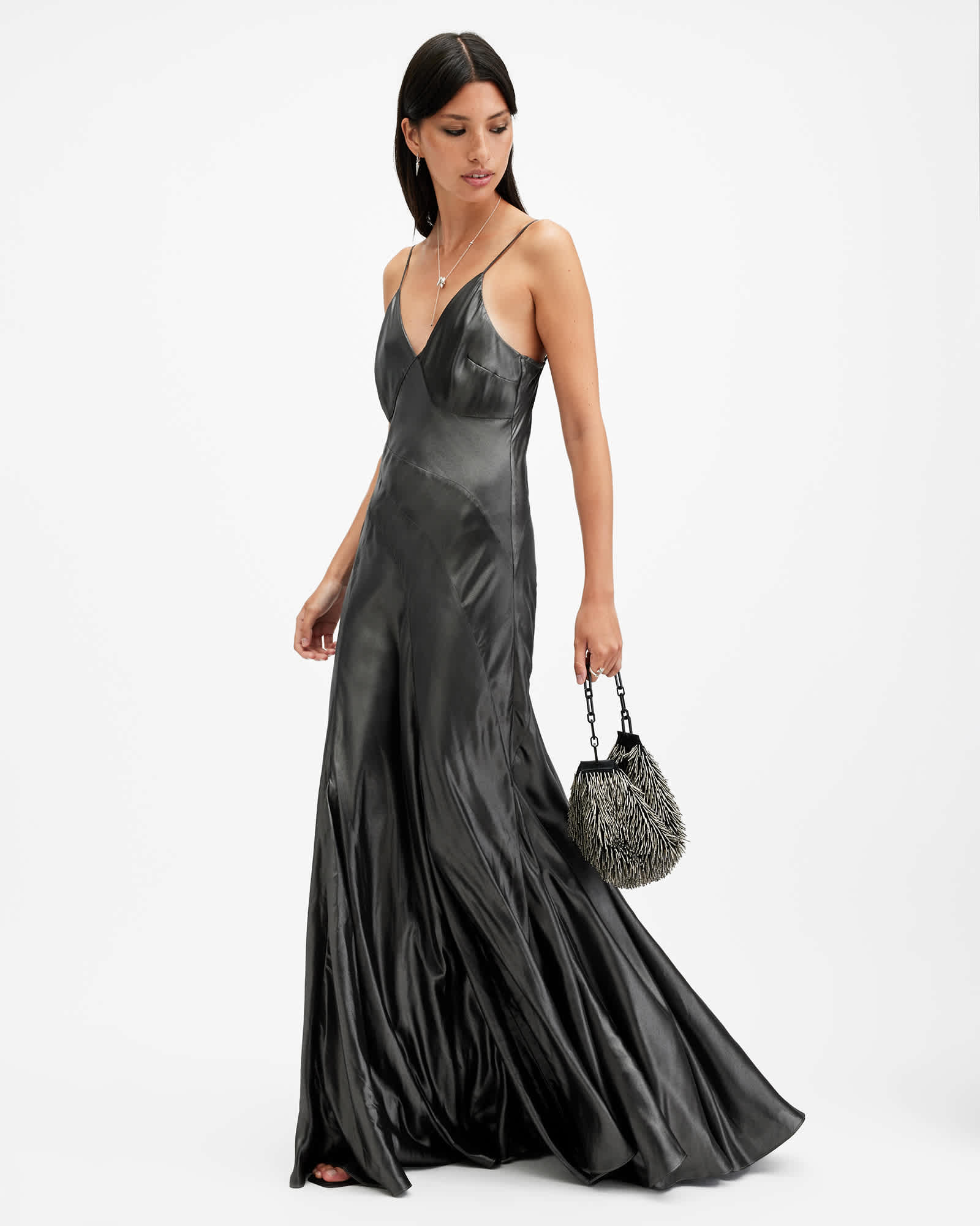AllSaints Lili Metallic Panelled Maxi Dress