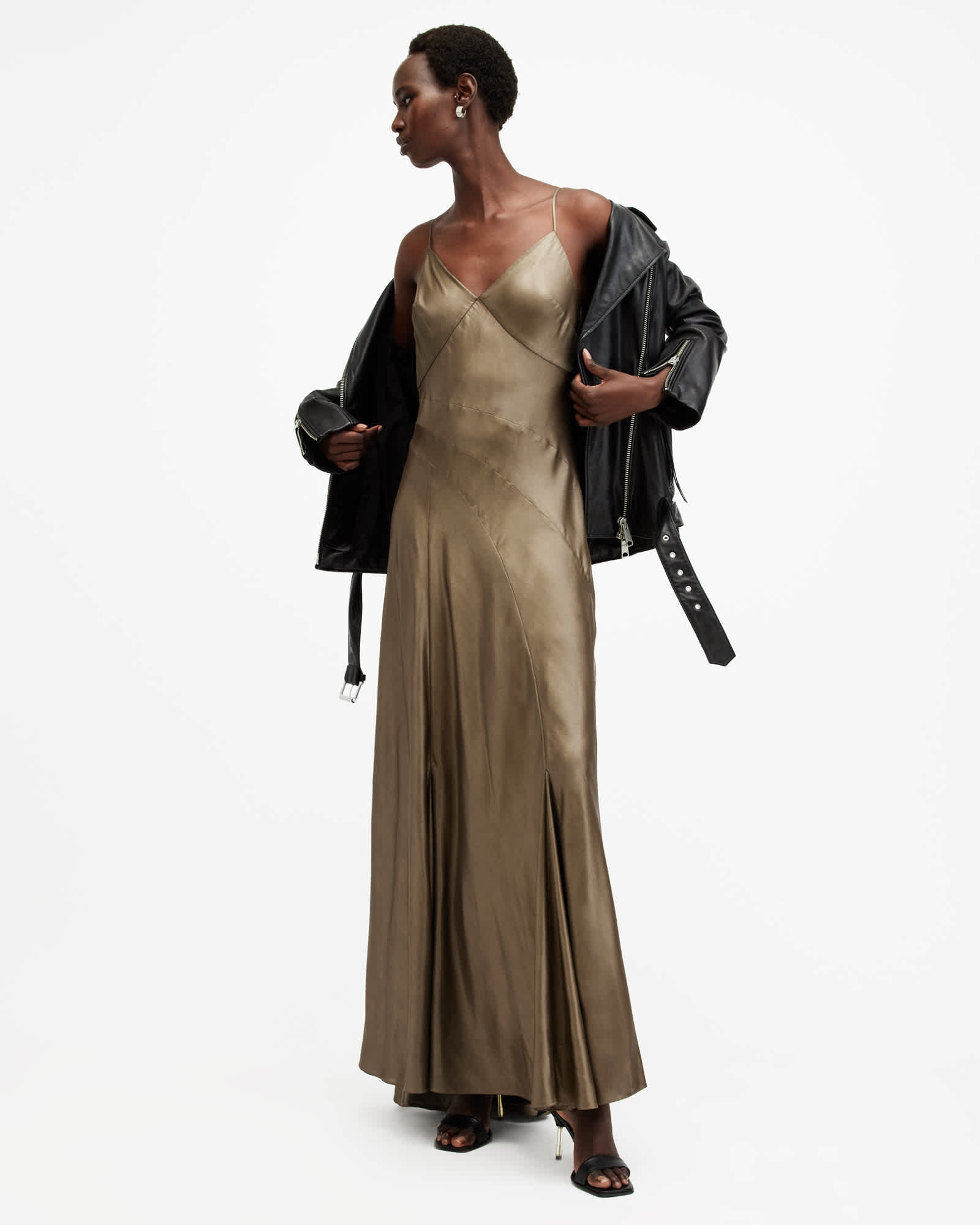 AllSaints Lili Metallic Panelled Maxi Dress