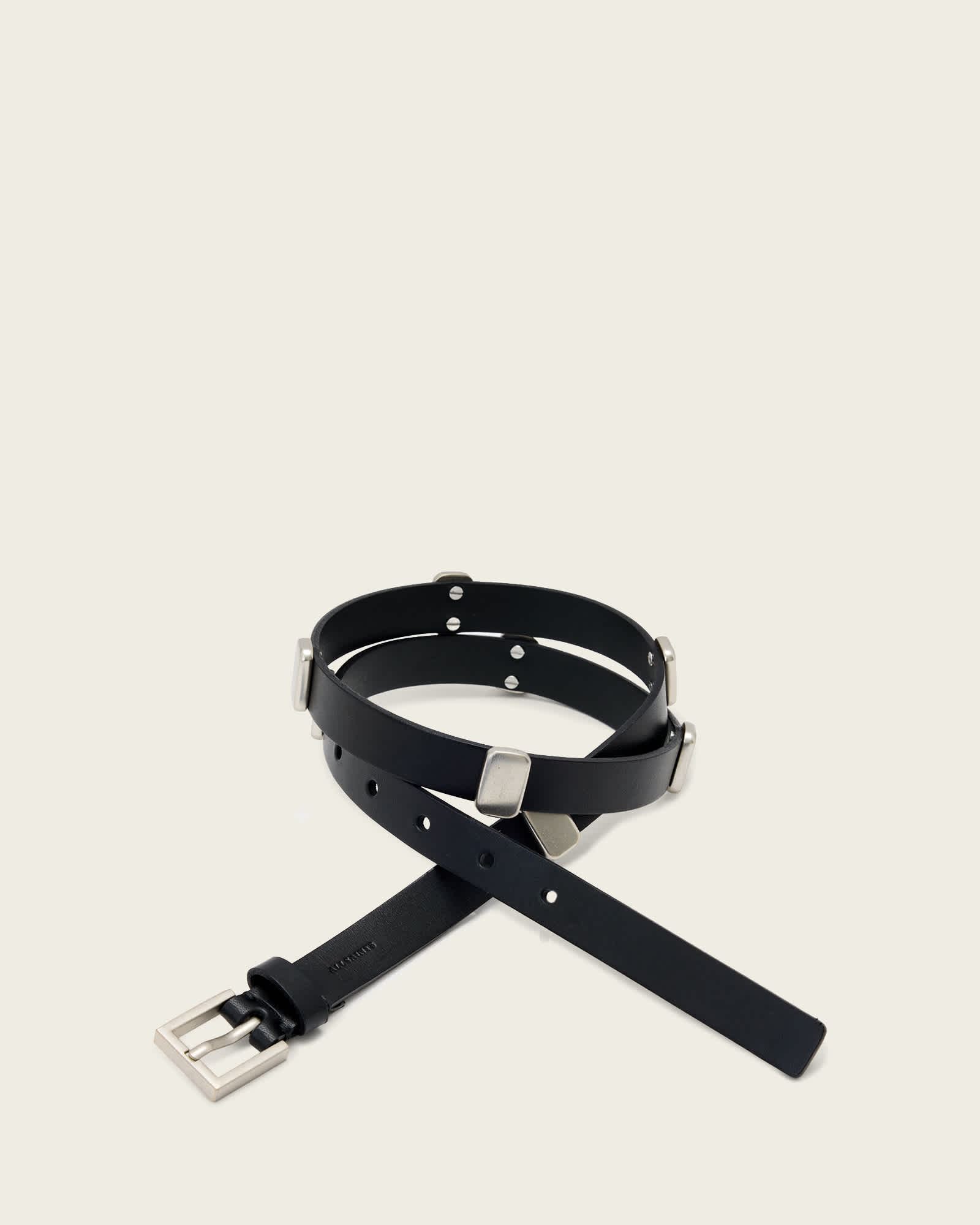 Allsaints Women's Black/Silver Esta Leather Belt - Size  L