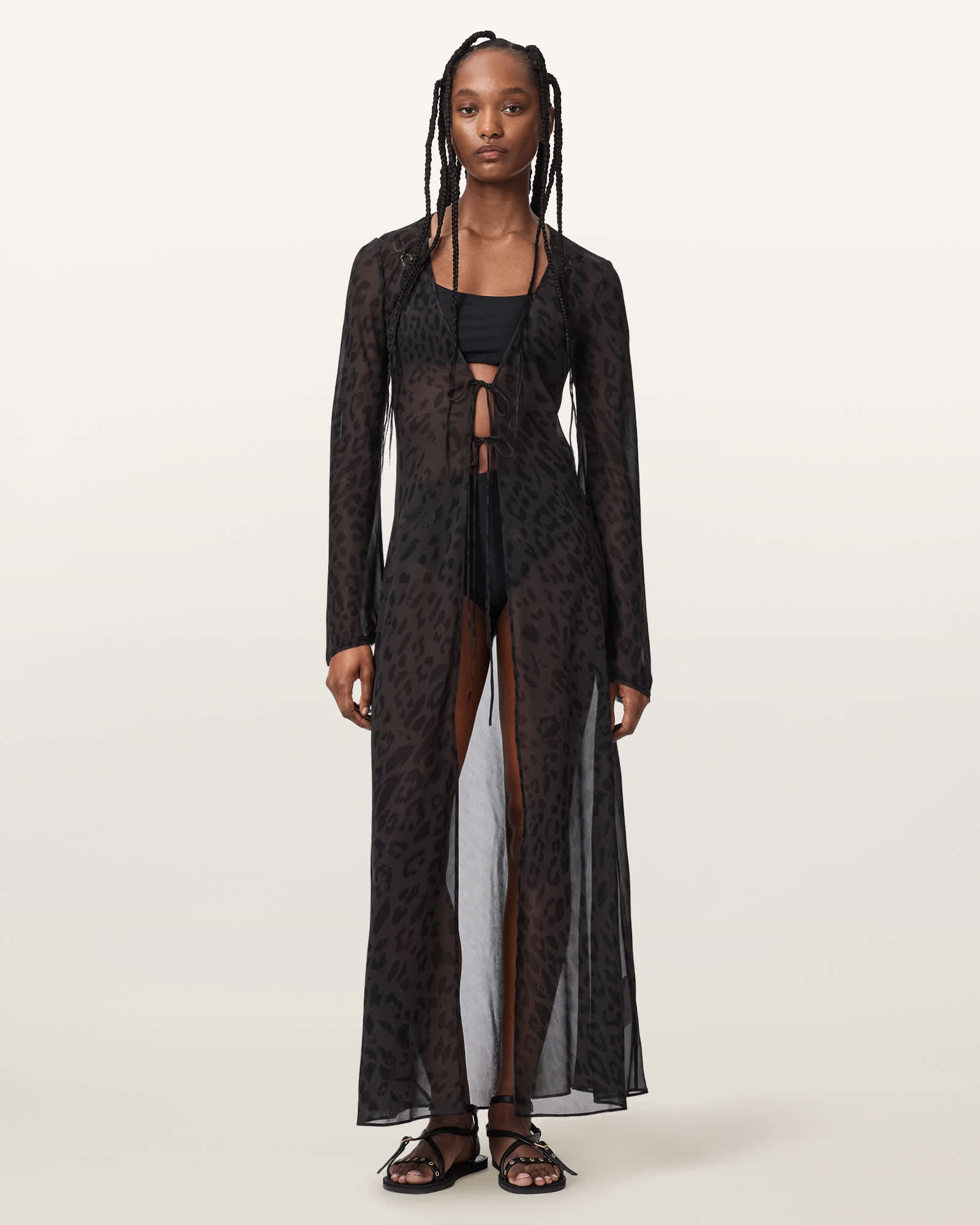 Allsaints Women's Black Zalia Monochromatic Animal Print Maxi Dress - Size  16