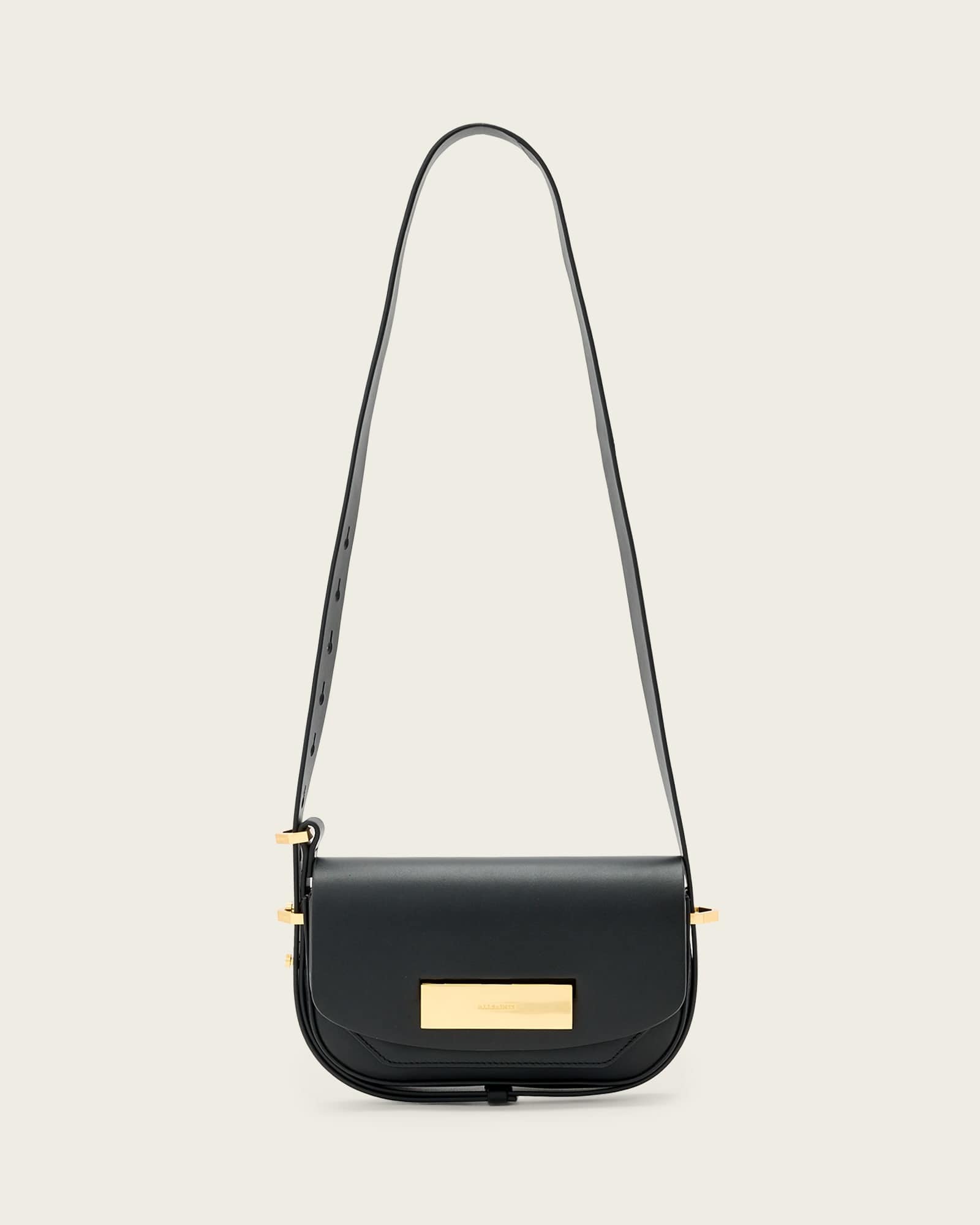 Allsaints Womens Black Etta Branded Leather Cross-body Bag In Black