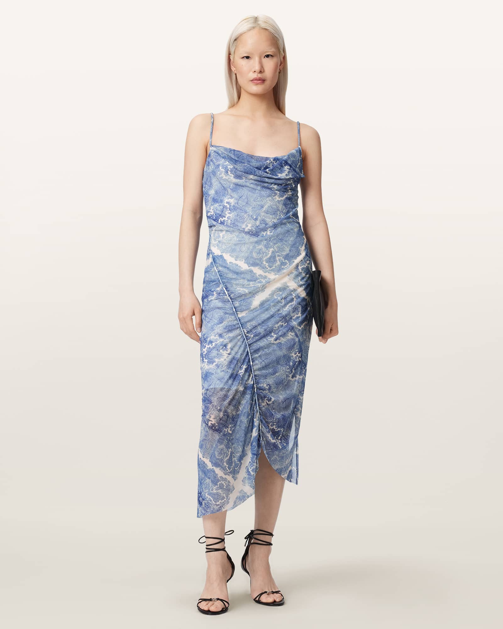Allsaints Ulla Bodycon Patterned Midi Dress In Blue