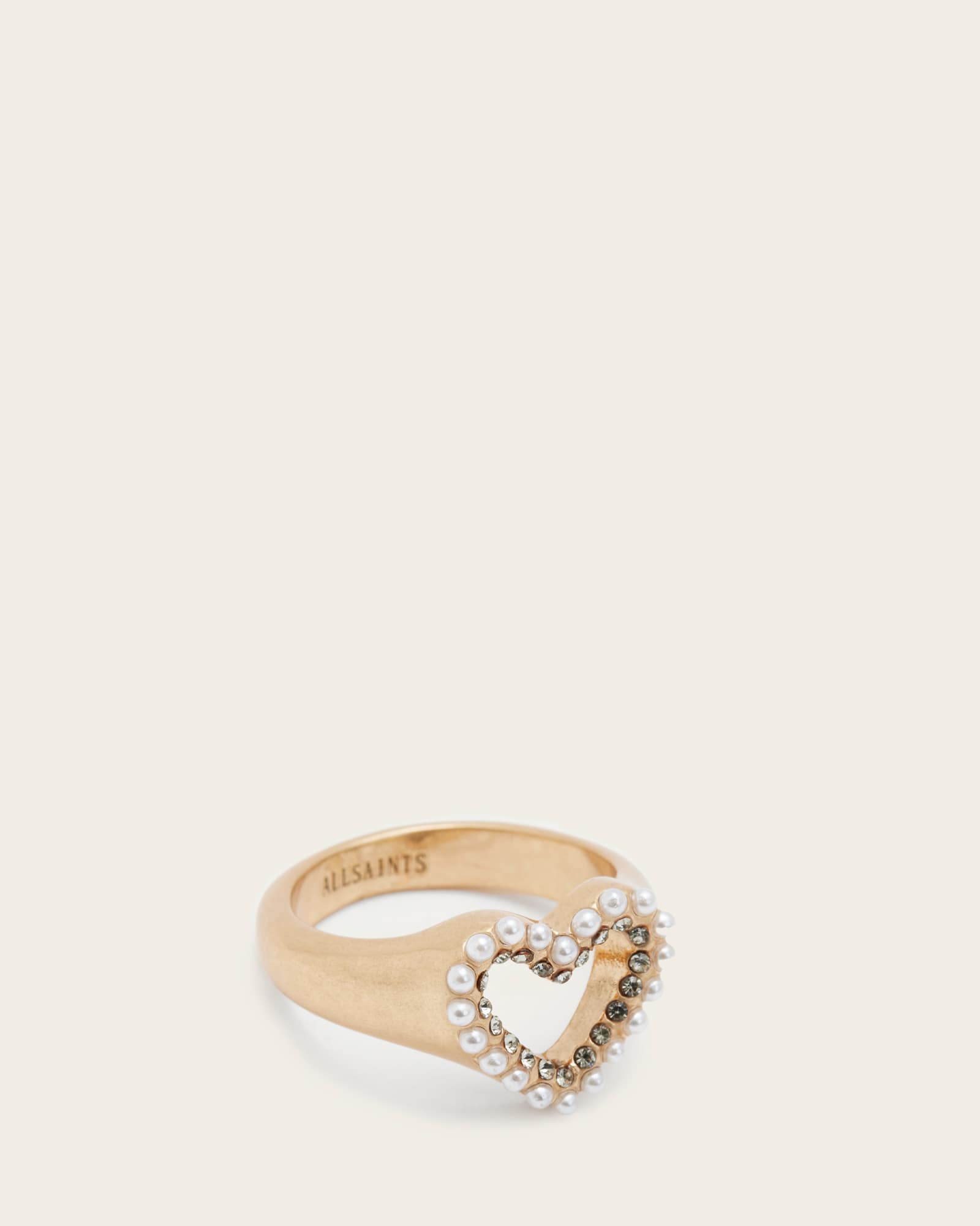 AllSaints Women's Brass Vida Heart Beaded Ring, Size: S