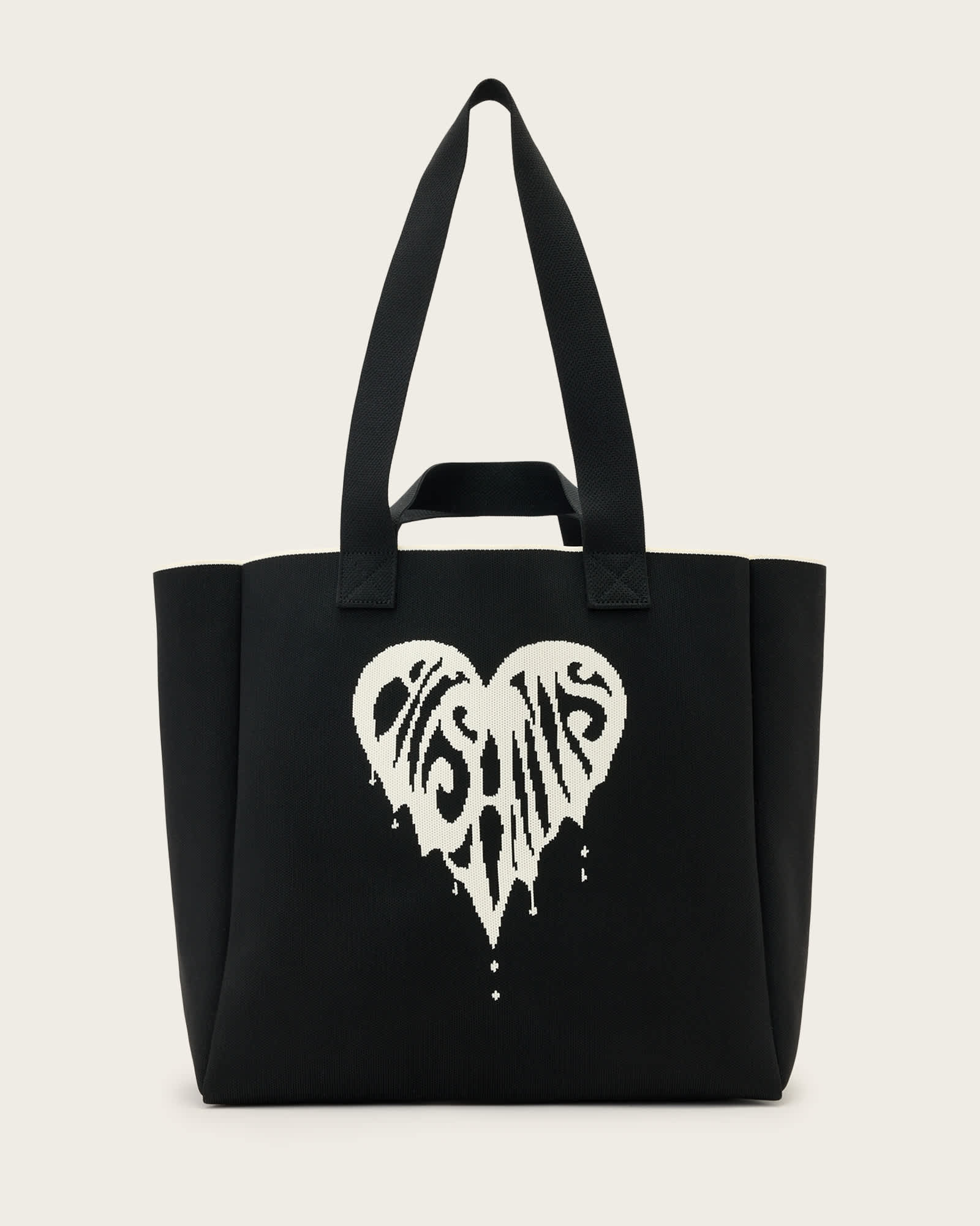 Allsaints Izzy Heart Large Knitted Tote Bag In Black