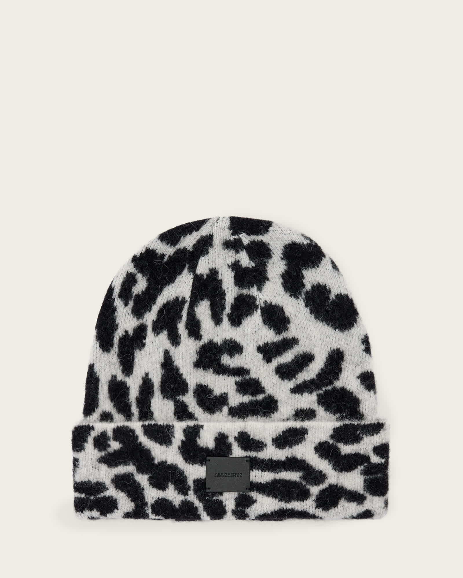 AllSaints Nora Leopard Print Beanie,, Black Multi