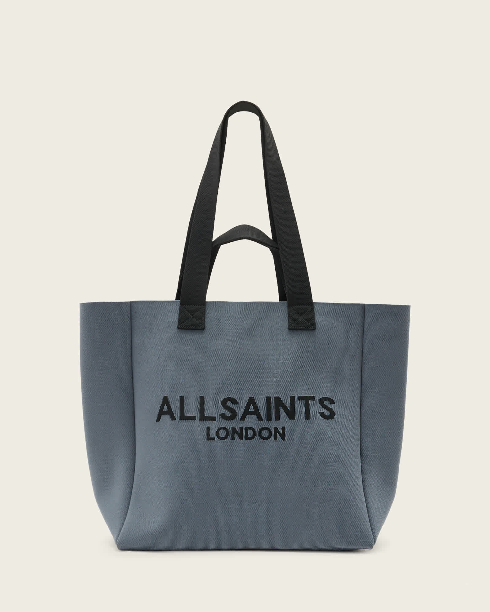 Allsaints Izzy Large Logo Knitted Tote Bag In Gray