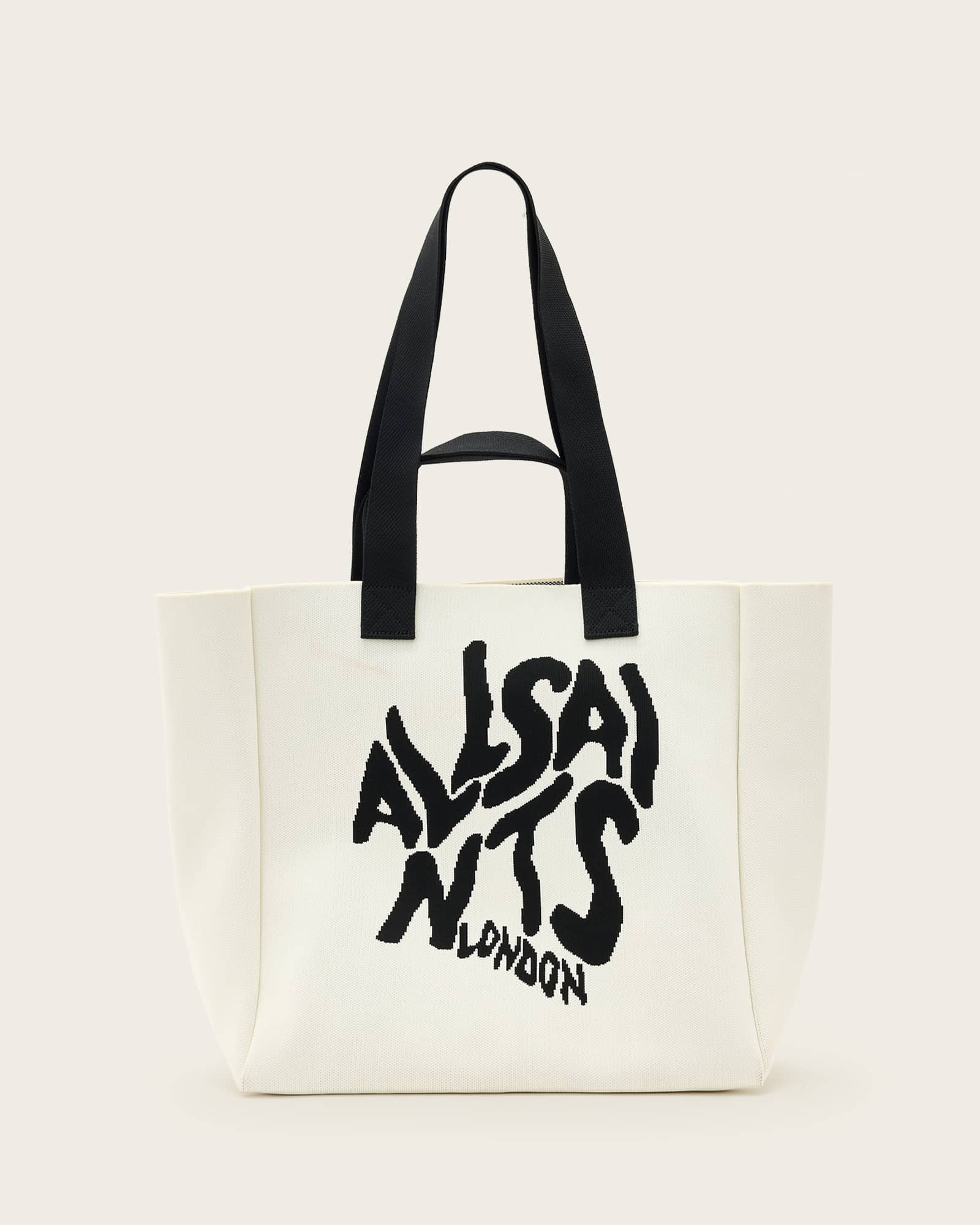 AllSaints Izzy Orlando Logo Knitted Tote Bag,, White