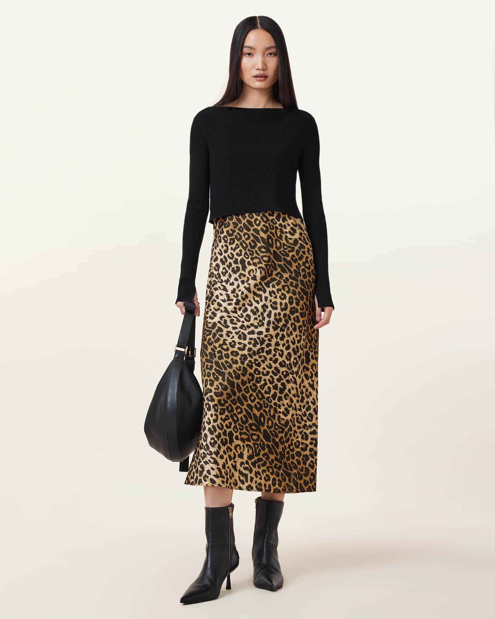 Allsaints Women's Hera Leopard Print 2-In-1 Midi Dress - Size  Xs