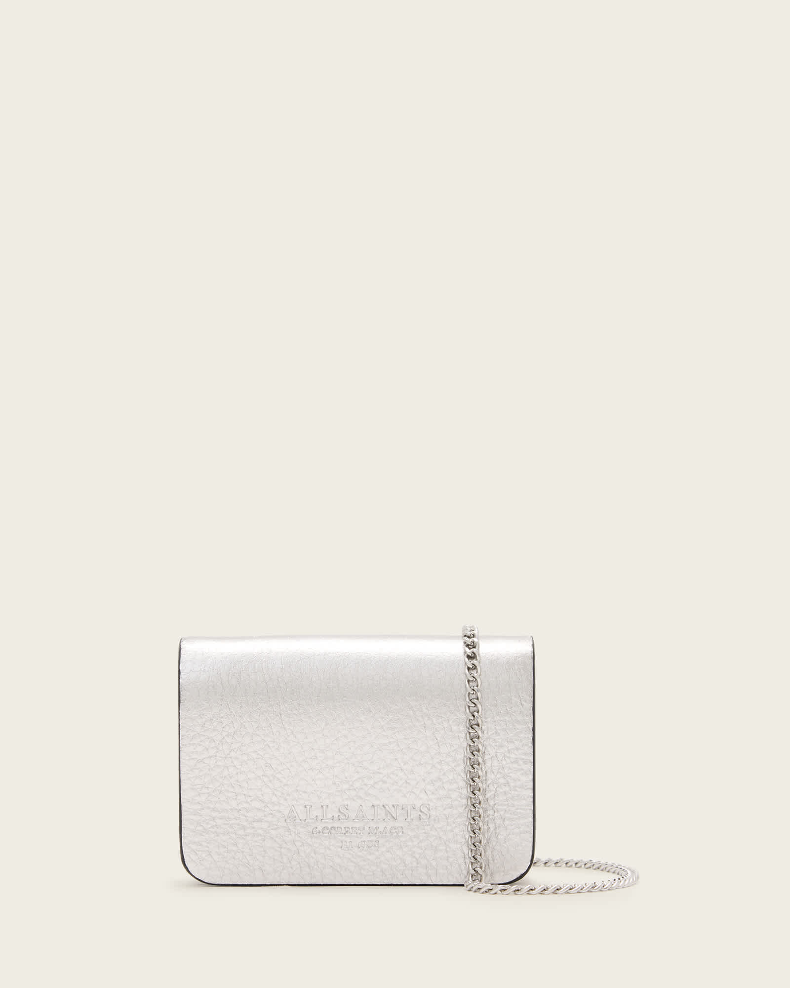 AllSaints Honore Leather Crossbody Wallet Bag,, Silver