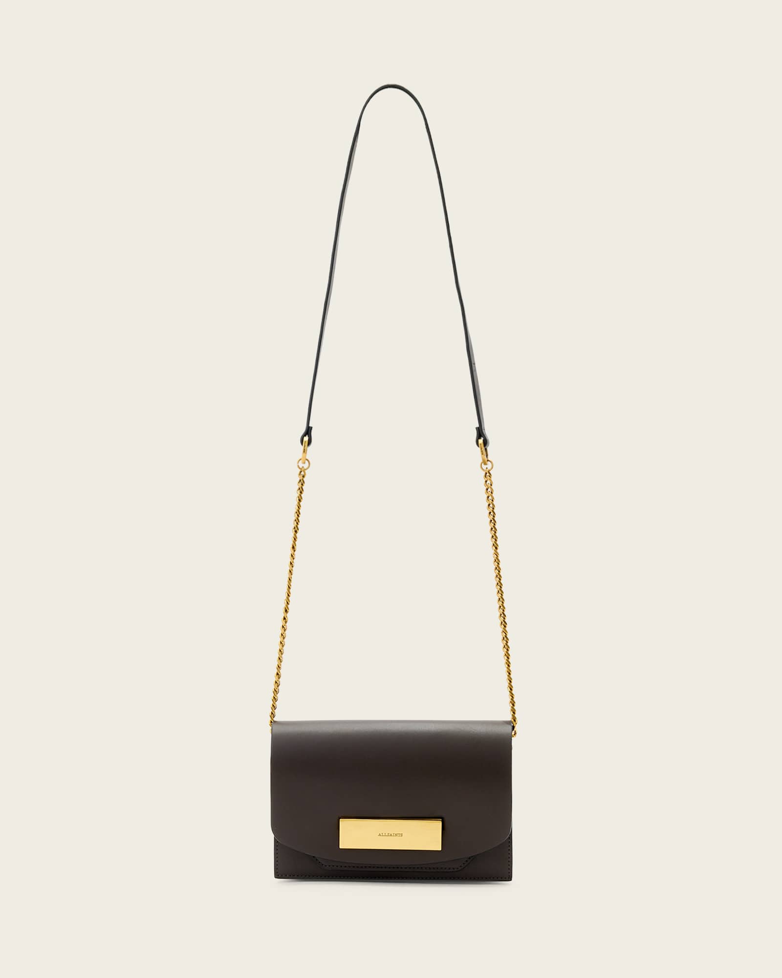 AllSaints Etta Leather Clutch Bag,, Brown