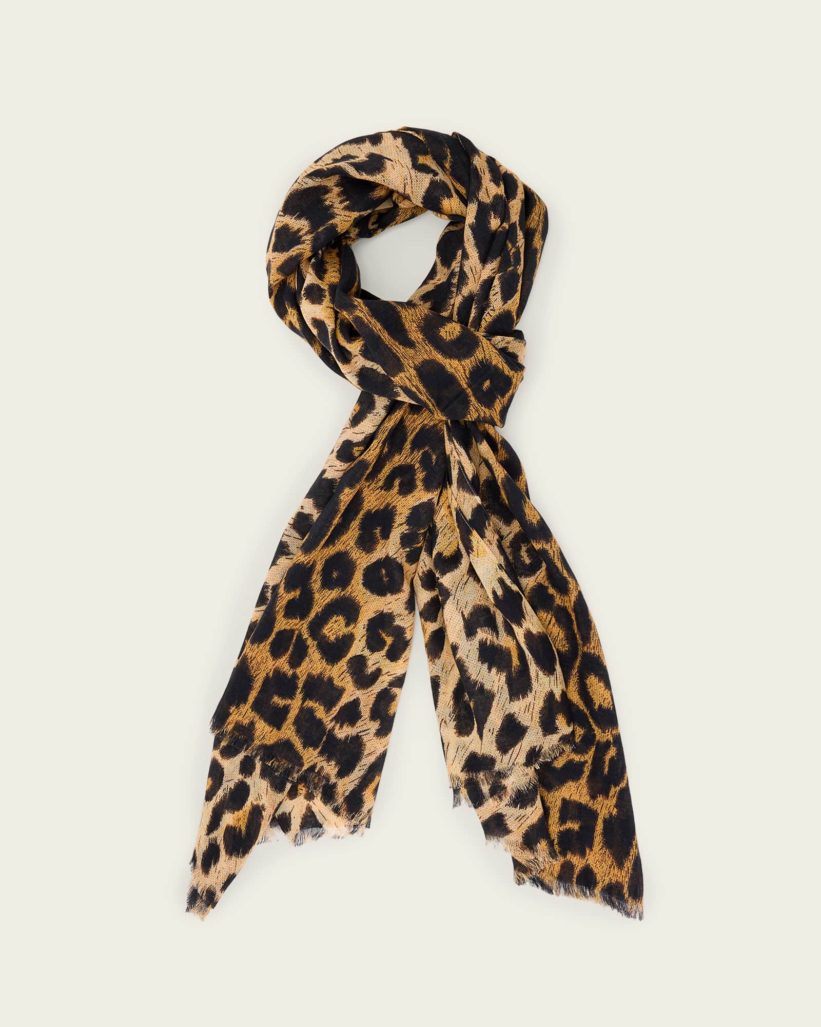 AllSaints Leia Leopard Print Cotton Scarf Brown, One Size