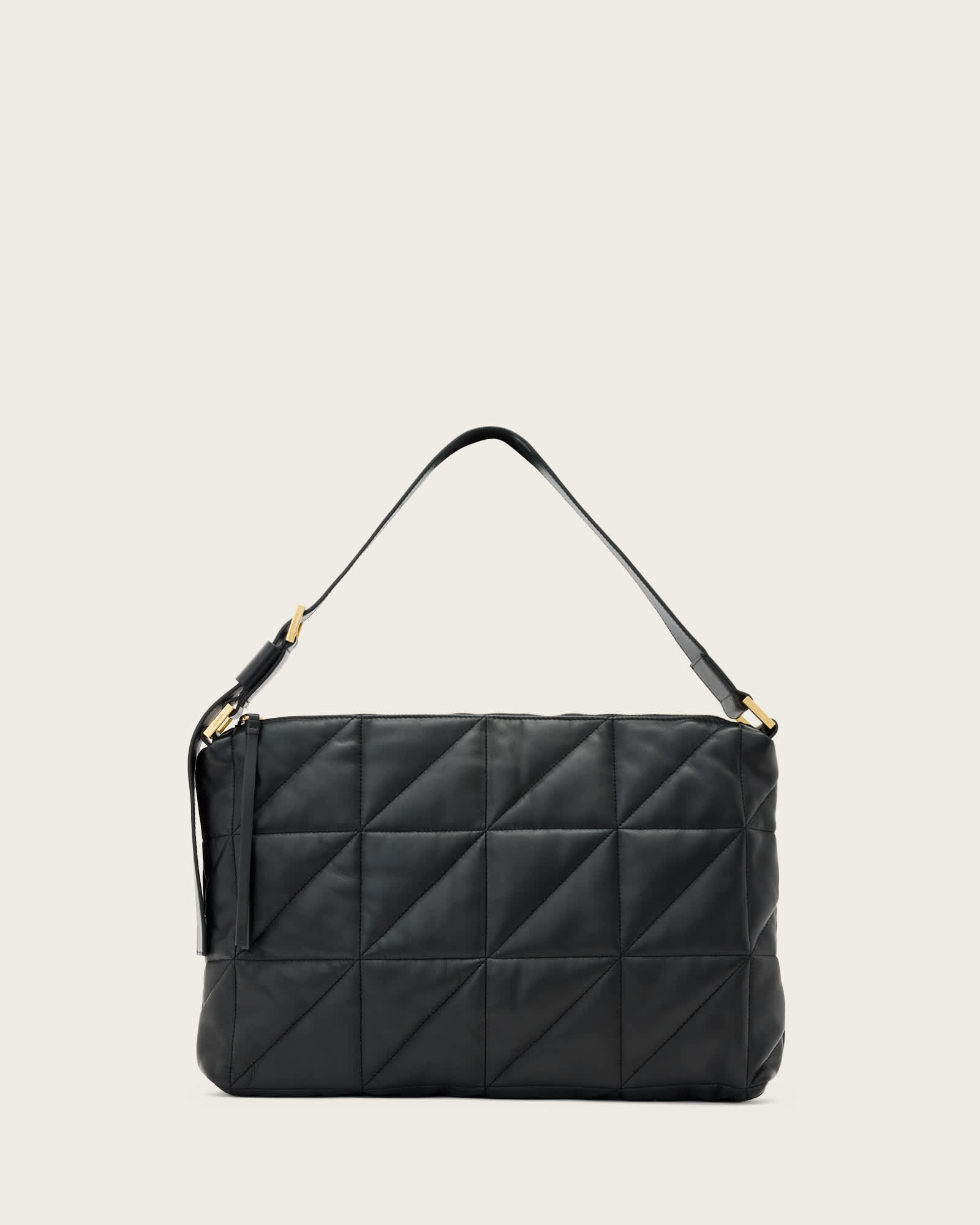 Allsaints Womens Black Edbury Quilted Leather Shoulder Bag In Black