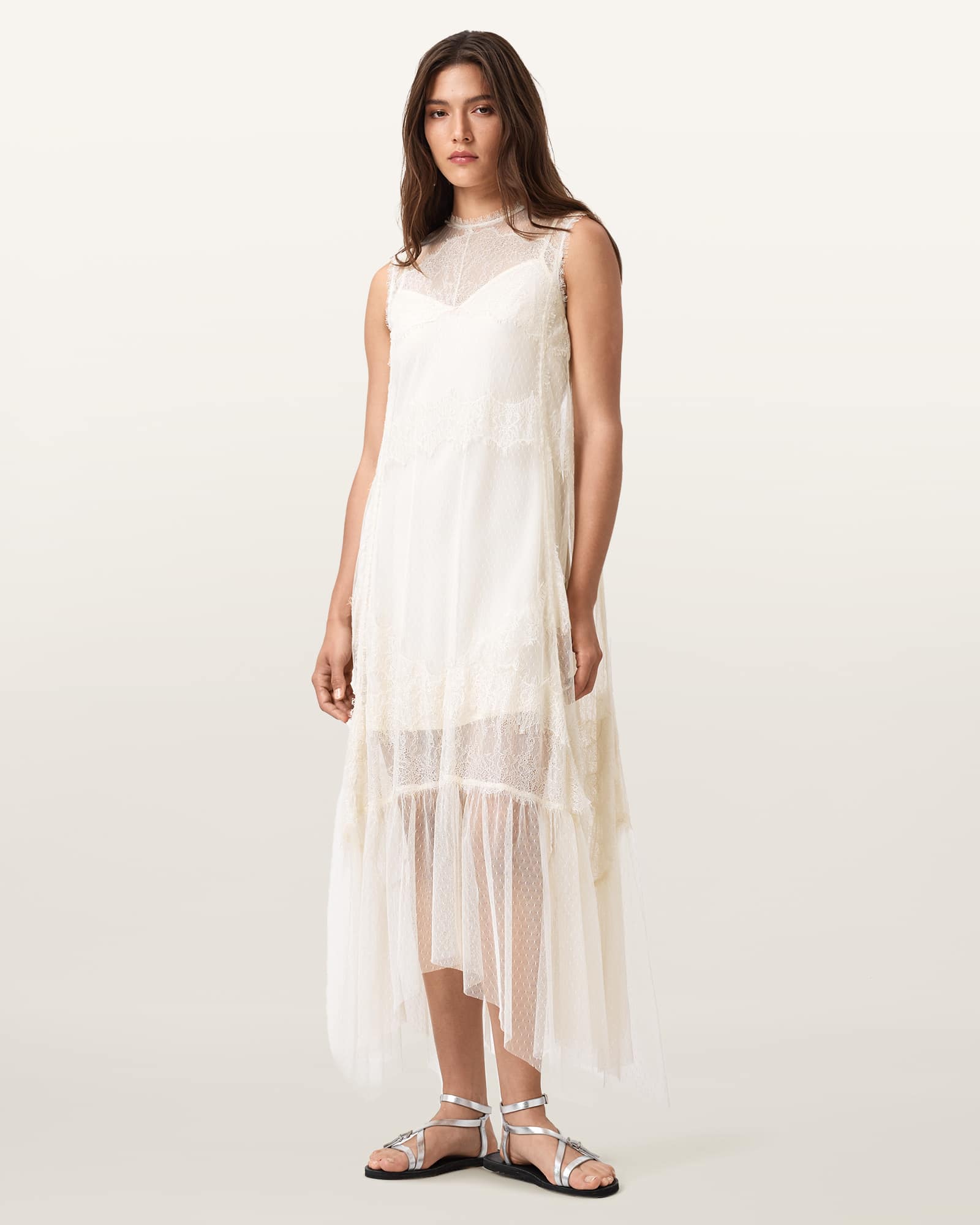 Allsaints Women's Clara Lace Trim Midi Dress - Size  16