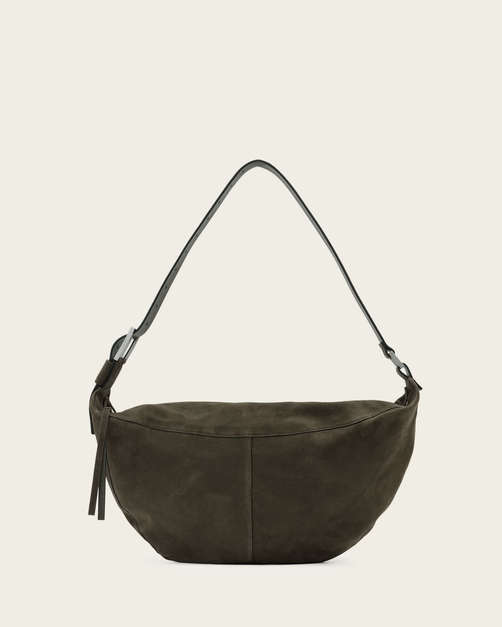 Allsaints Luna Slouchy Suede Shoulder Bag In Green