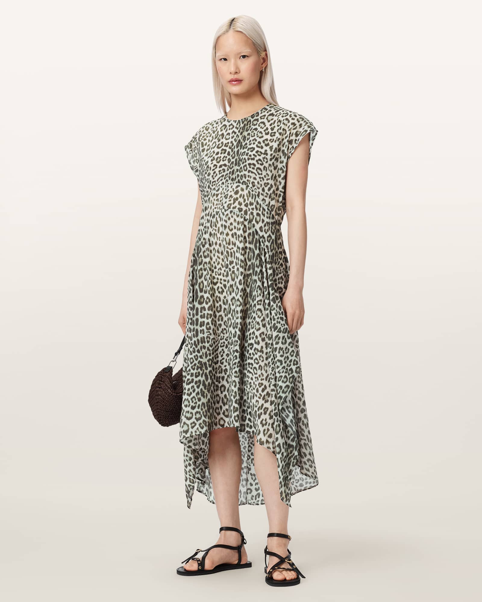 Allsaints Women's Leopard Arwen Relaxed Fit Print Midi Dress - Size  14