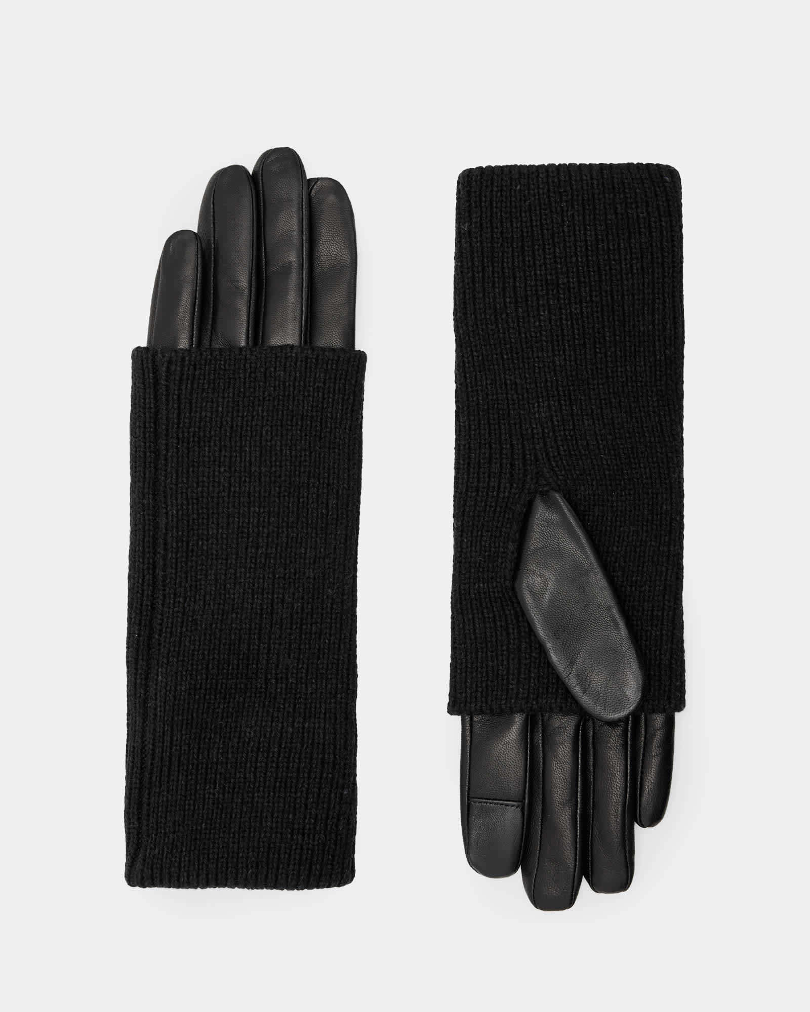 Allsaints Women's Zoya Knitted Cuff Leather Gloves - Size  S