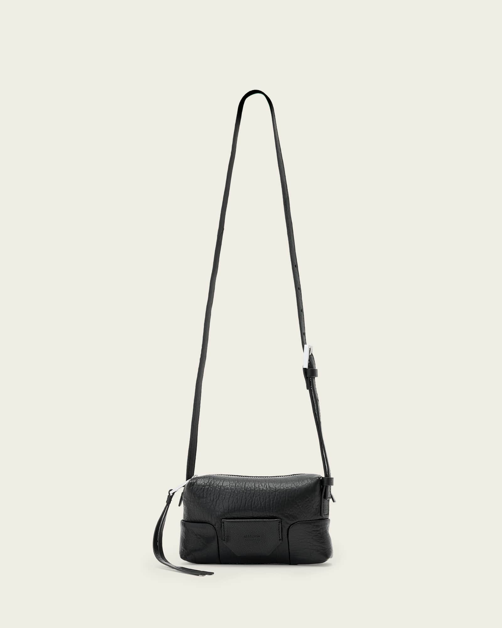 Allsaints Women's Black/Silver Ares Leather Crossbody Bag, One Size