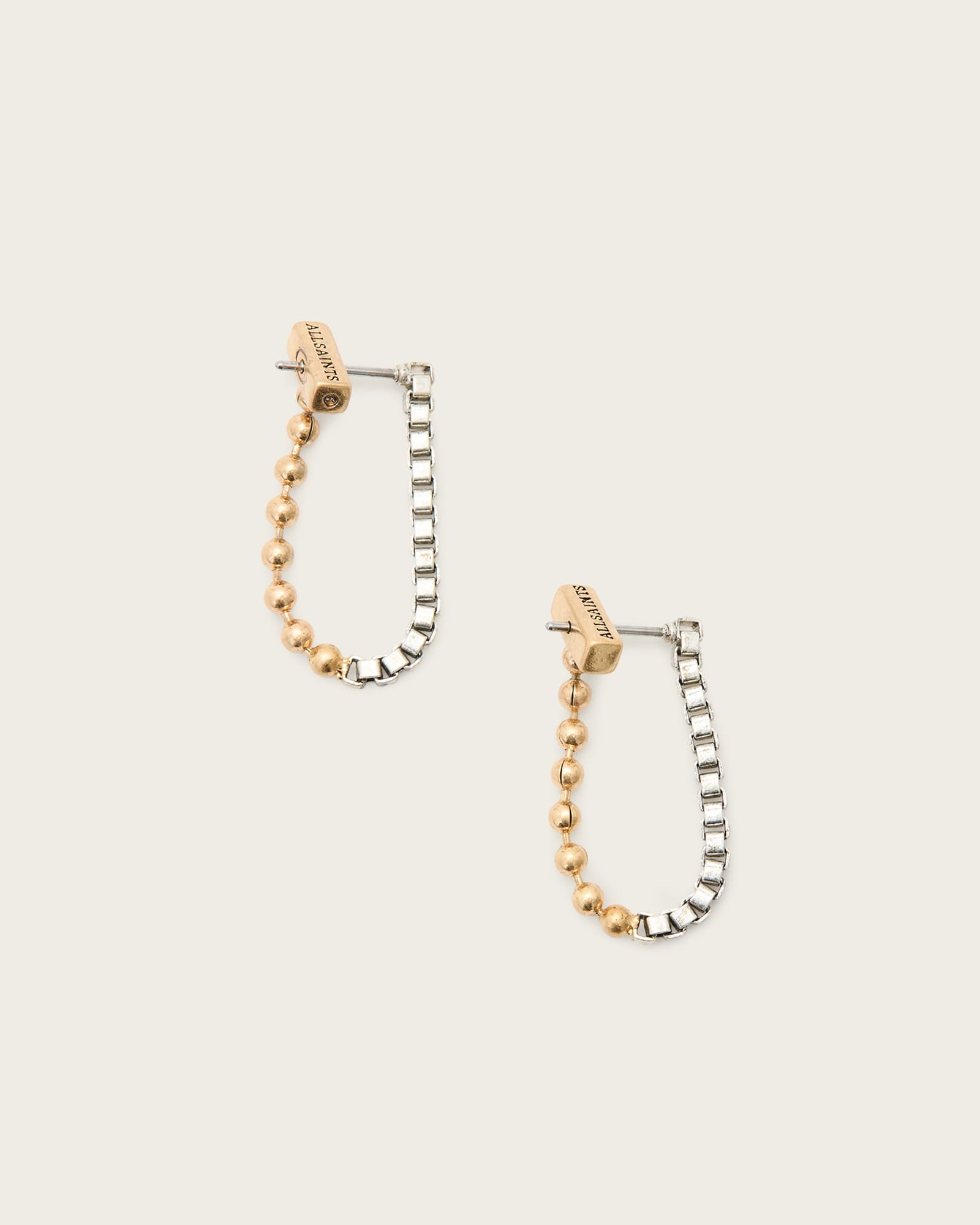 AllSaints Women's Brass Box Chain Two Tone Ball Earrings, Size: One Size