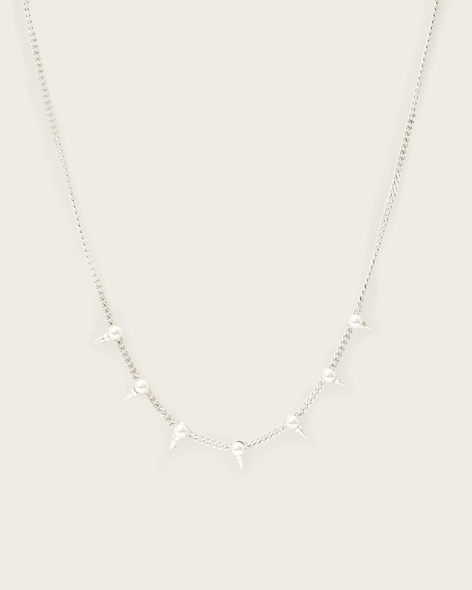 AllSaints Brass Rue Spiked Pearl Chain Necklace, Size: One Size