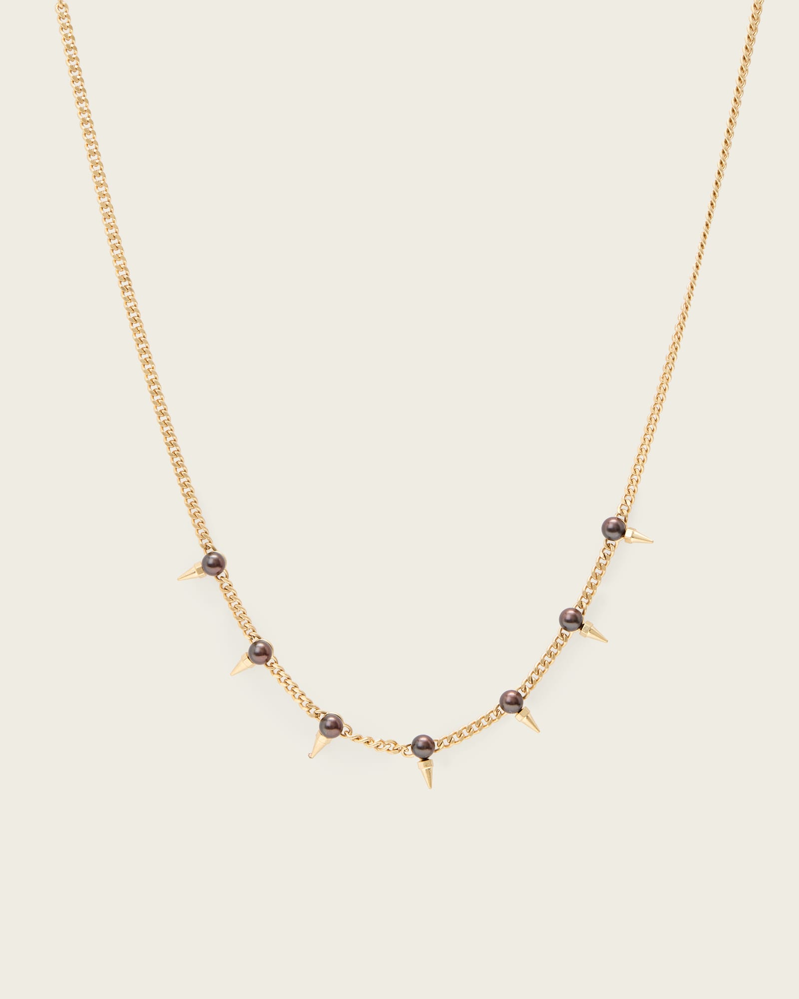 AllSaints Brass Rue Spiked Pearl Chain Necklace, Size: One Size