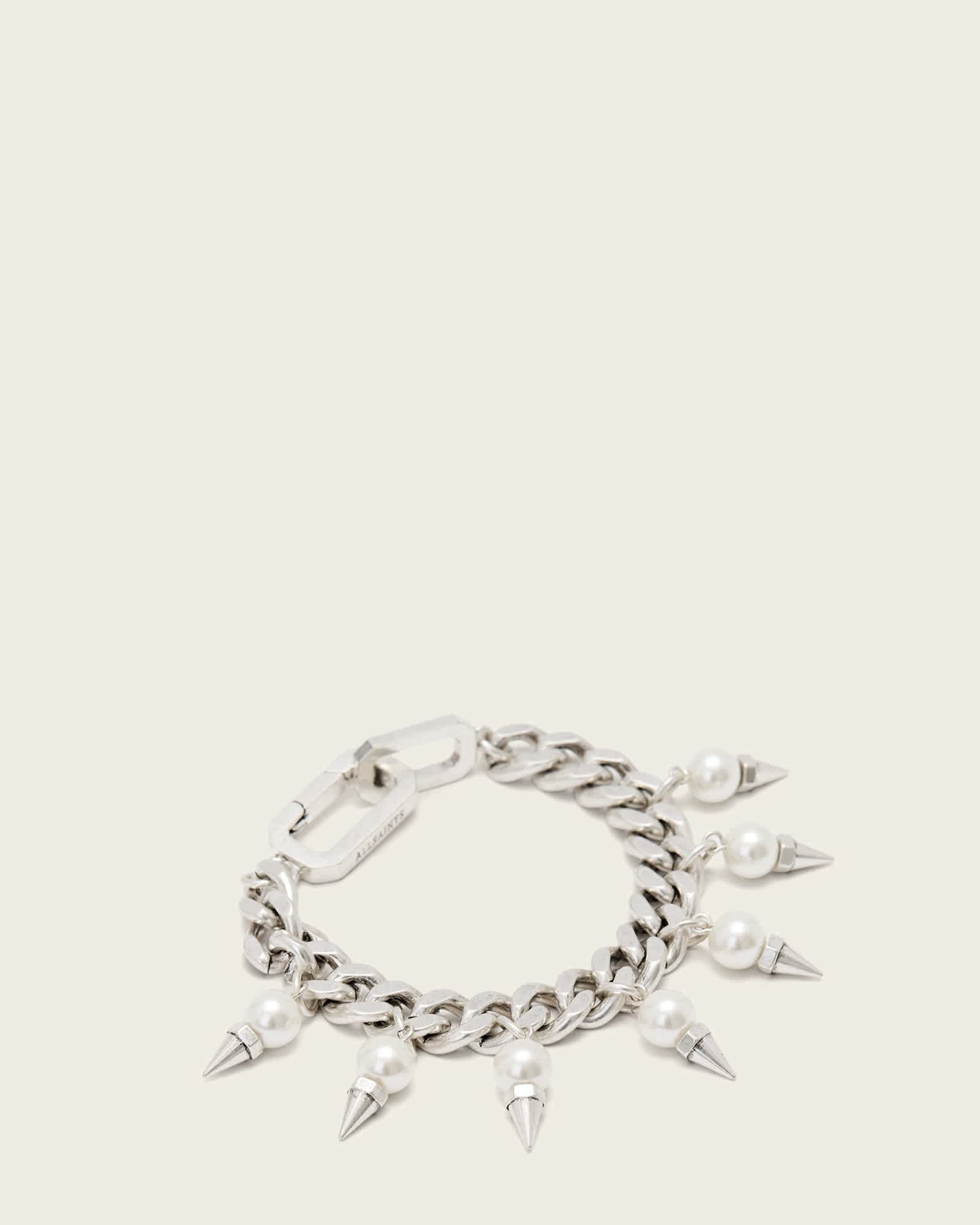 AllSaints Rue Pearl Bracelet,, Warm Silver