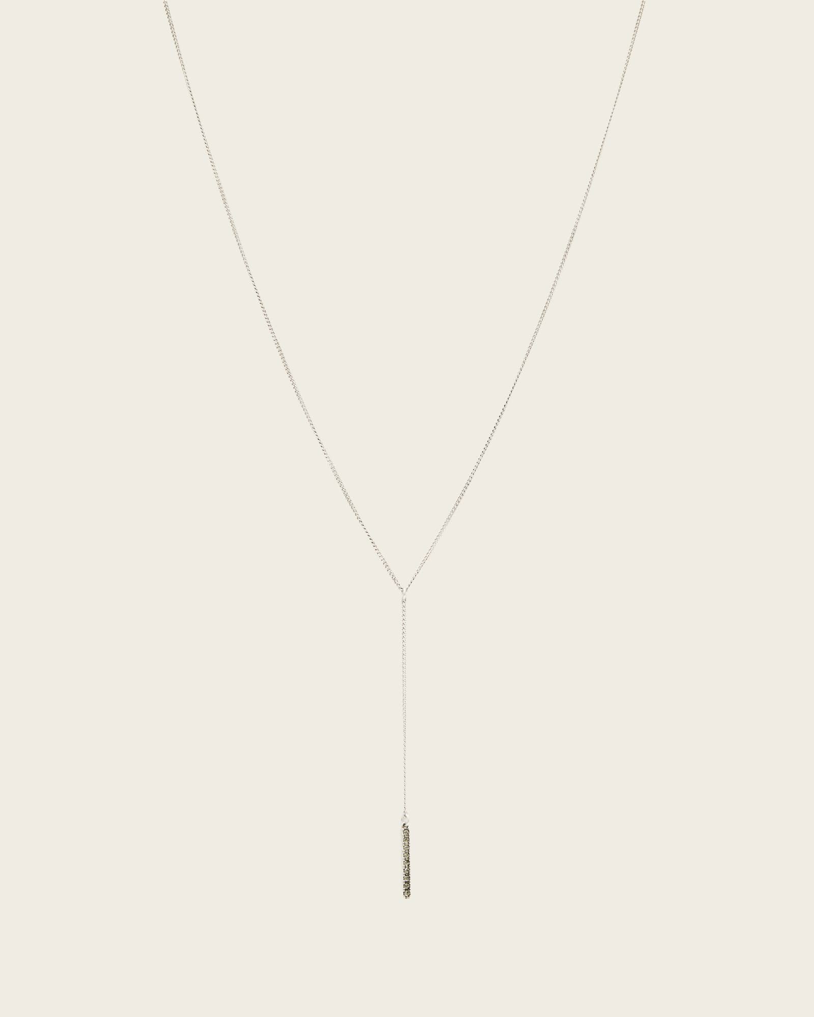 AllSaints Joyce Crystal Drop Necklace,, Warm Silver/Black