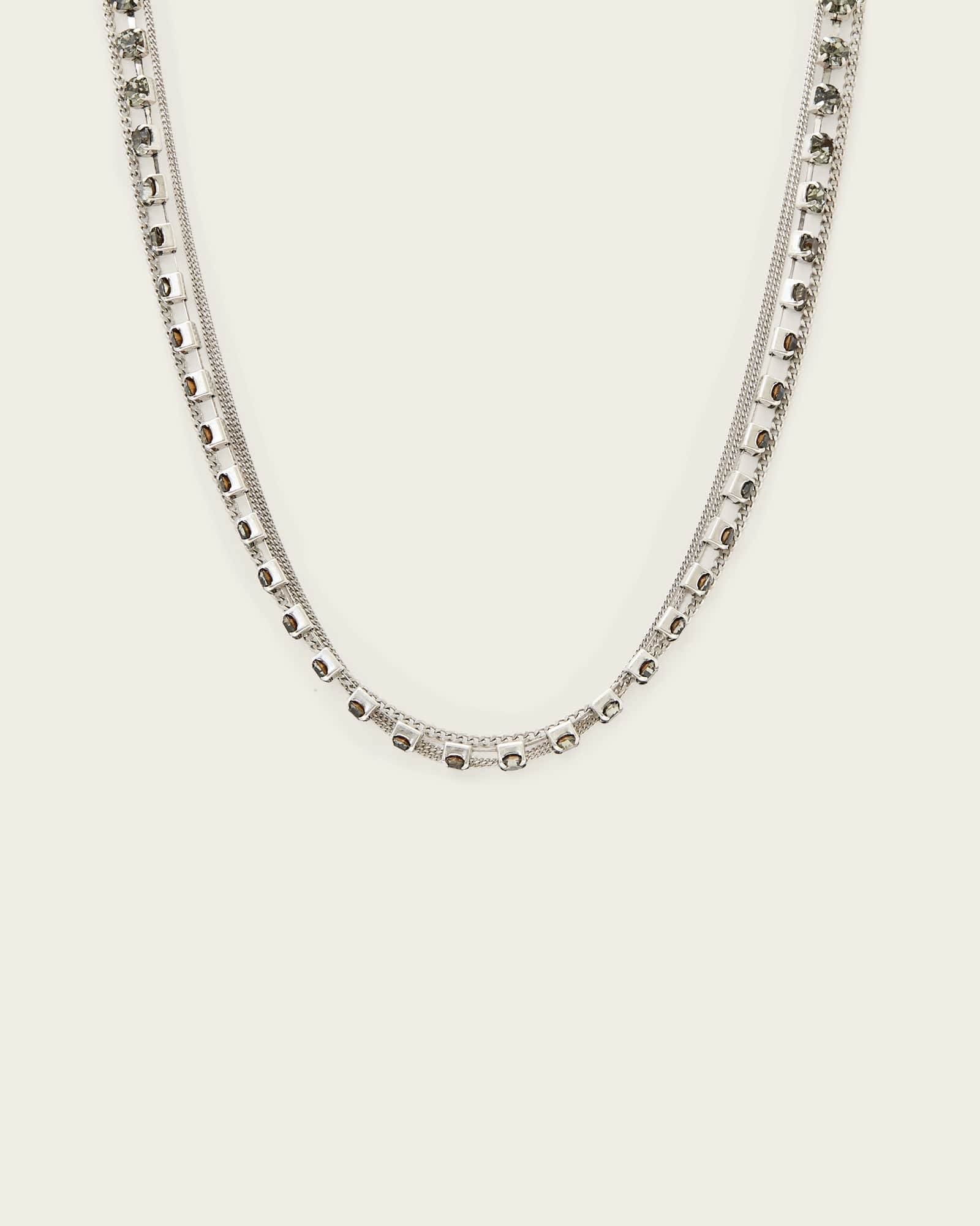 AllSaints Joyce Dual Chain Necklace,, Warm Silver/Black