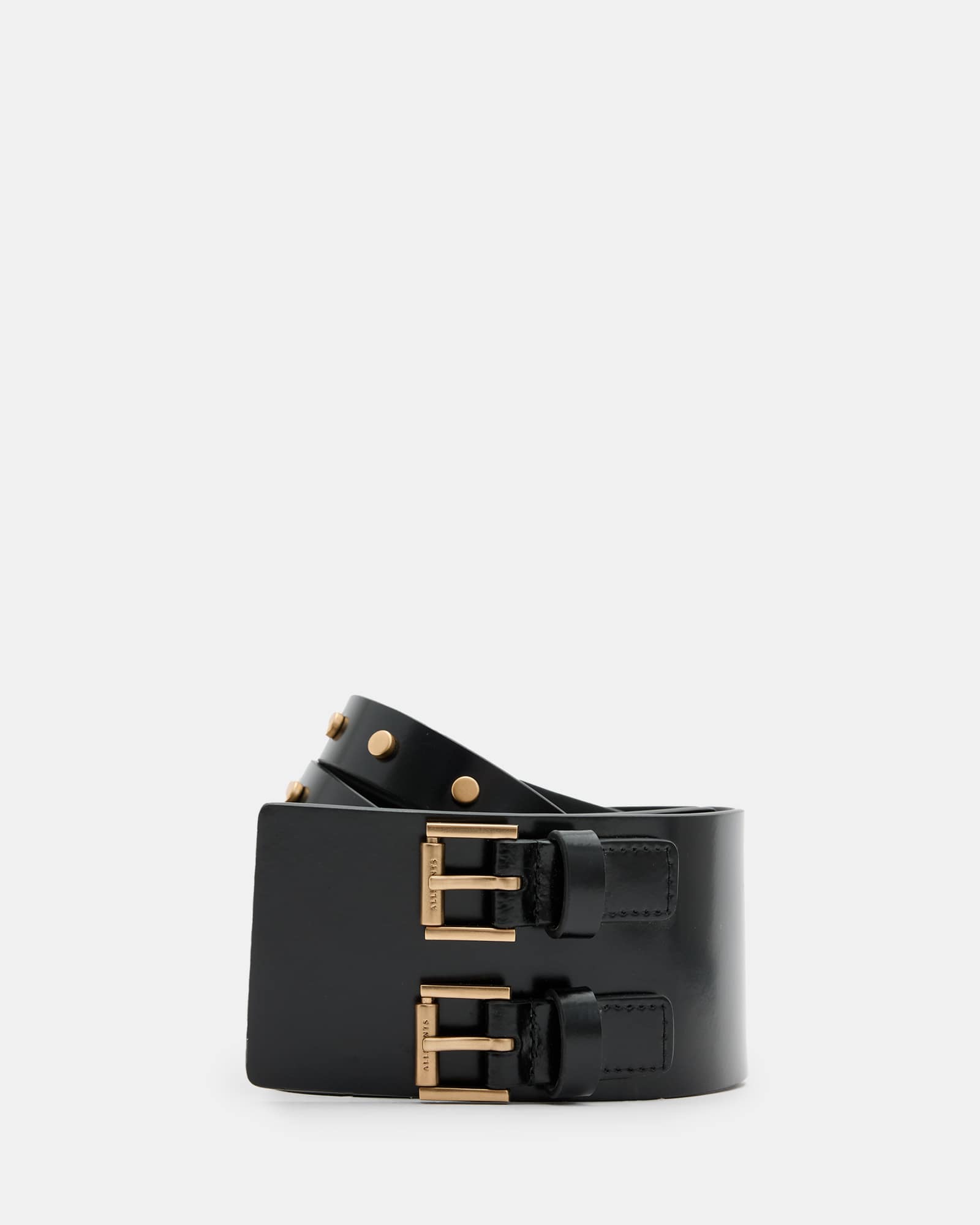 Allsaints Women's Gold Elodie Double Buckle Leather Waist Belt - Size  Xs