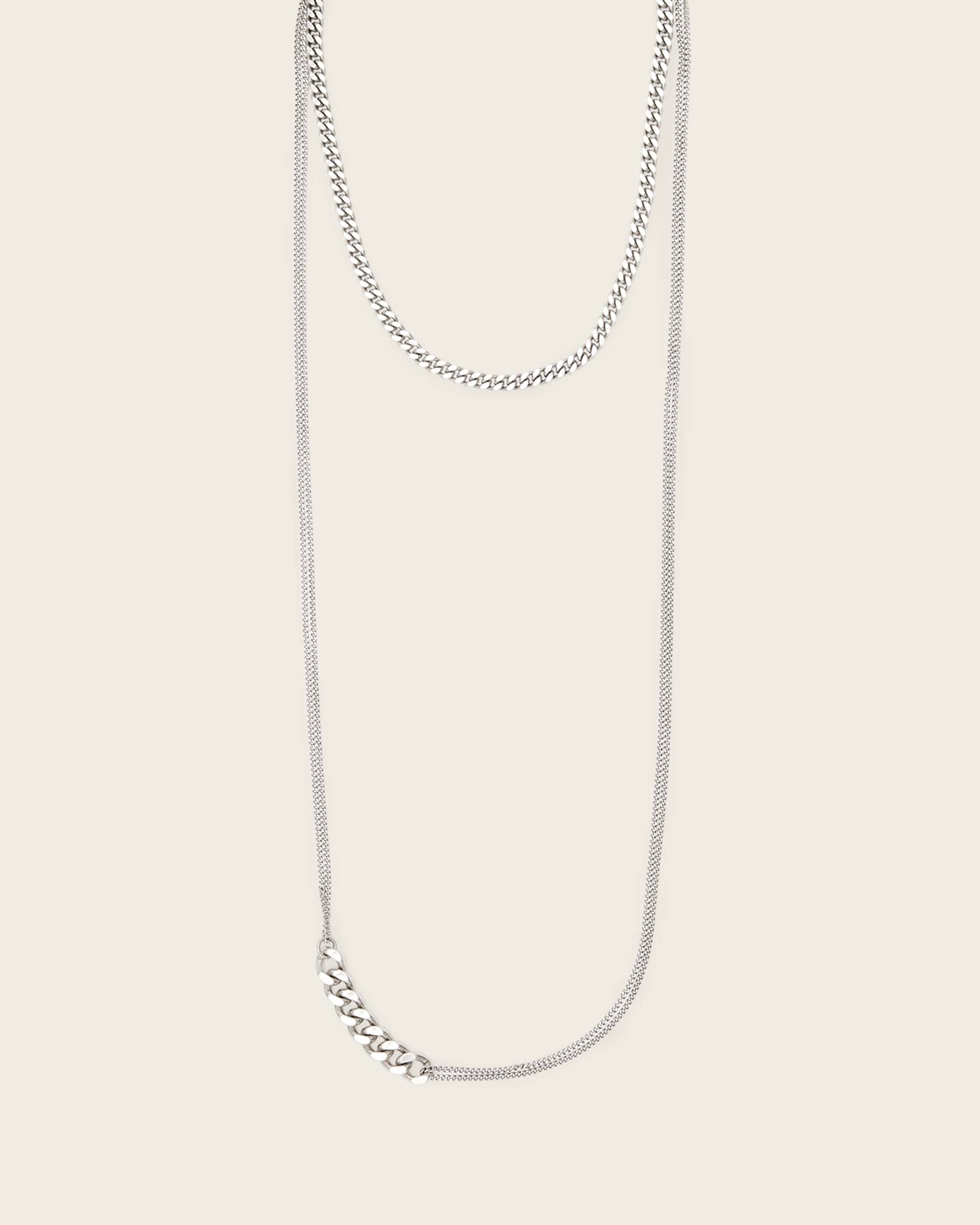 Allsaints Brass Fern Multi Chain Necklace In Metallic