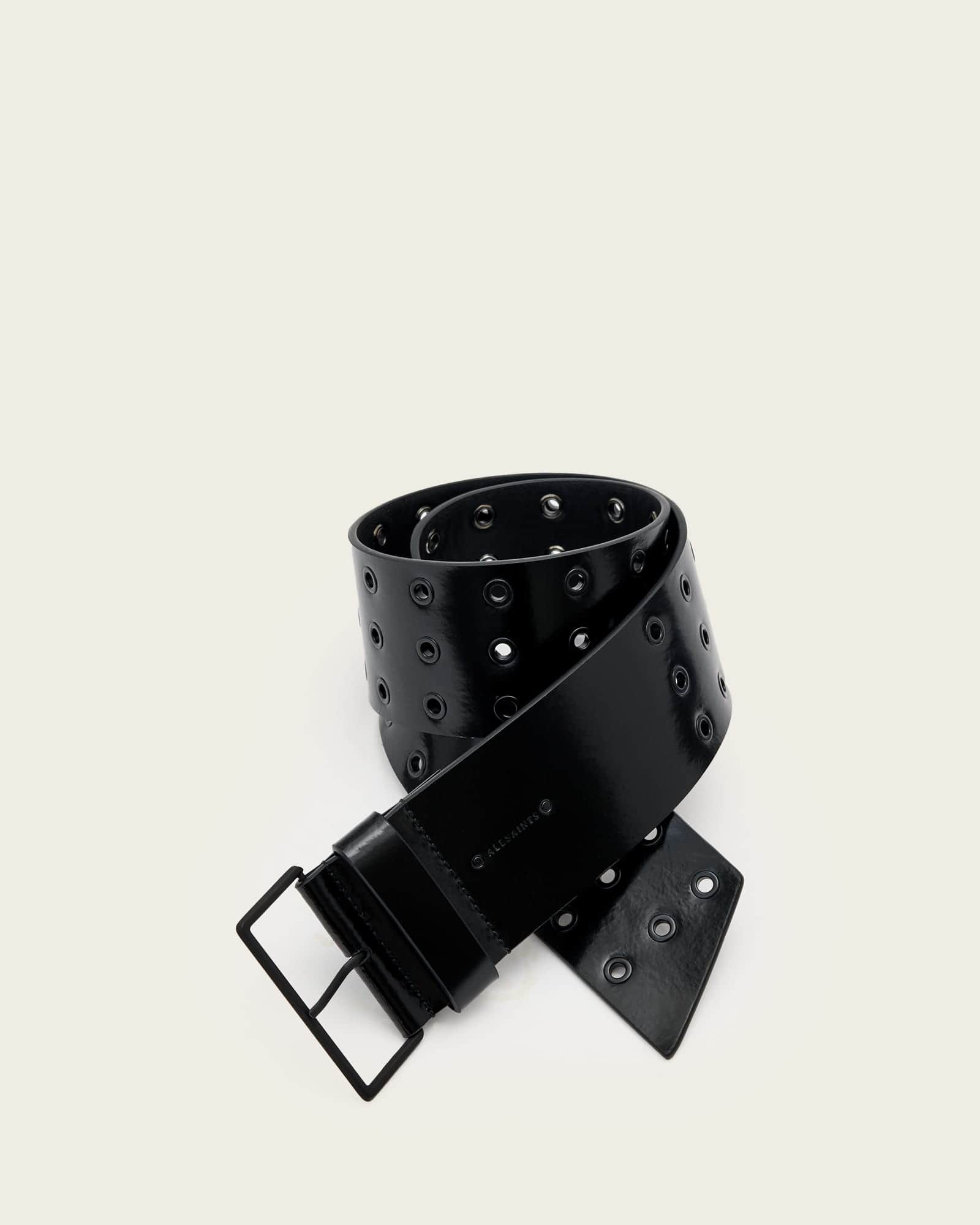 Allsaints Mia Leather Waist Belt In Black