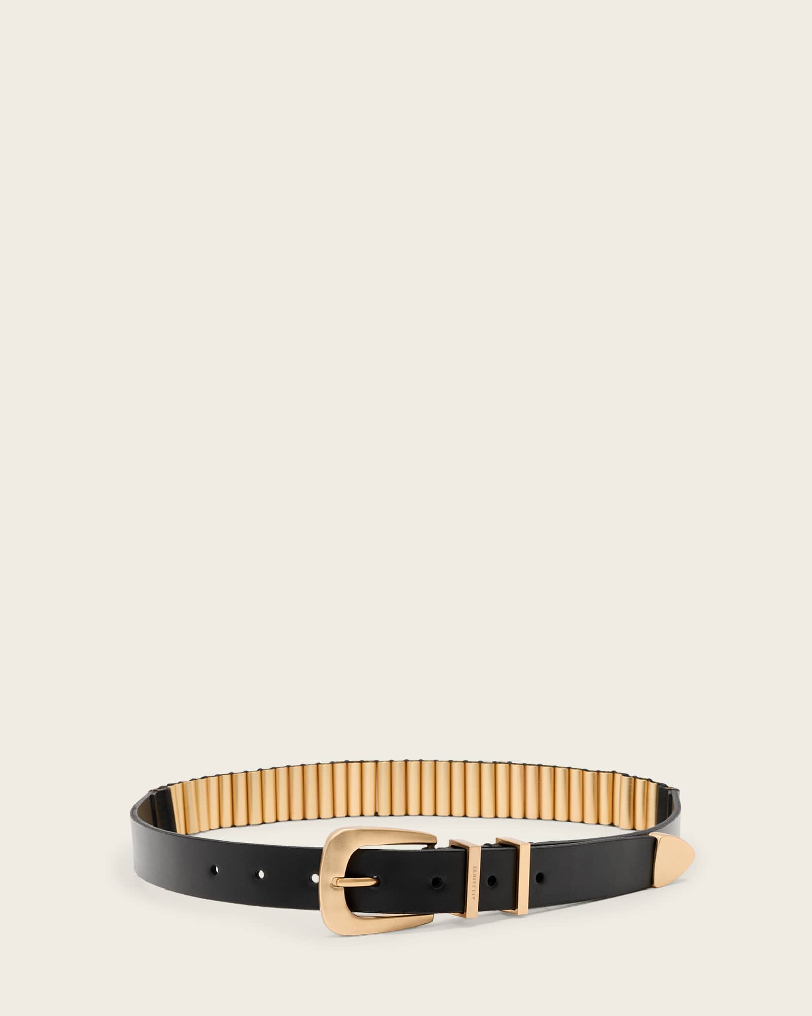 Allsaints Tess Skinny Leather Belt In Black