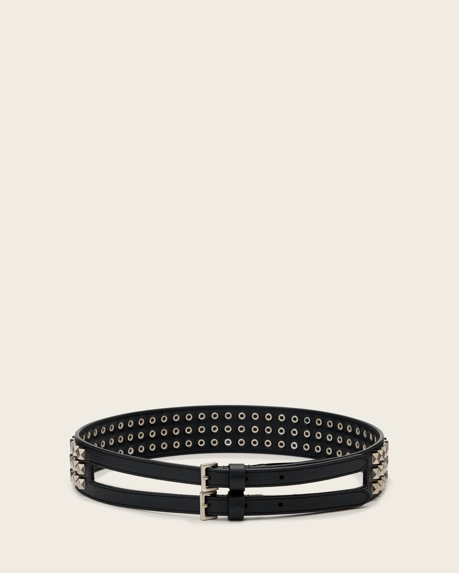 AllSaints Leather Drea Leather Studded Belt, Size: S