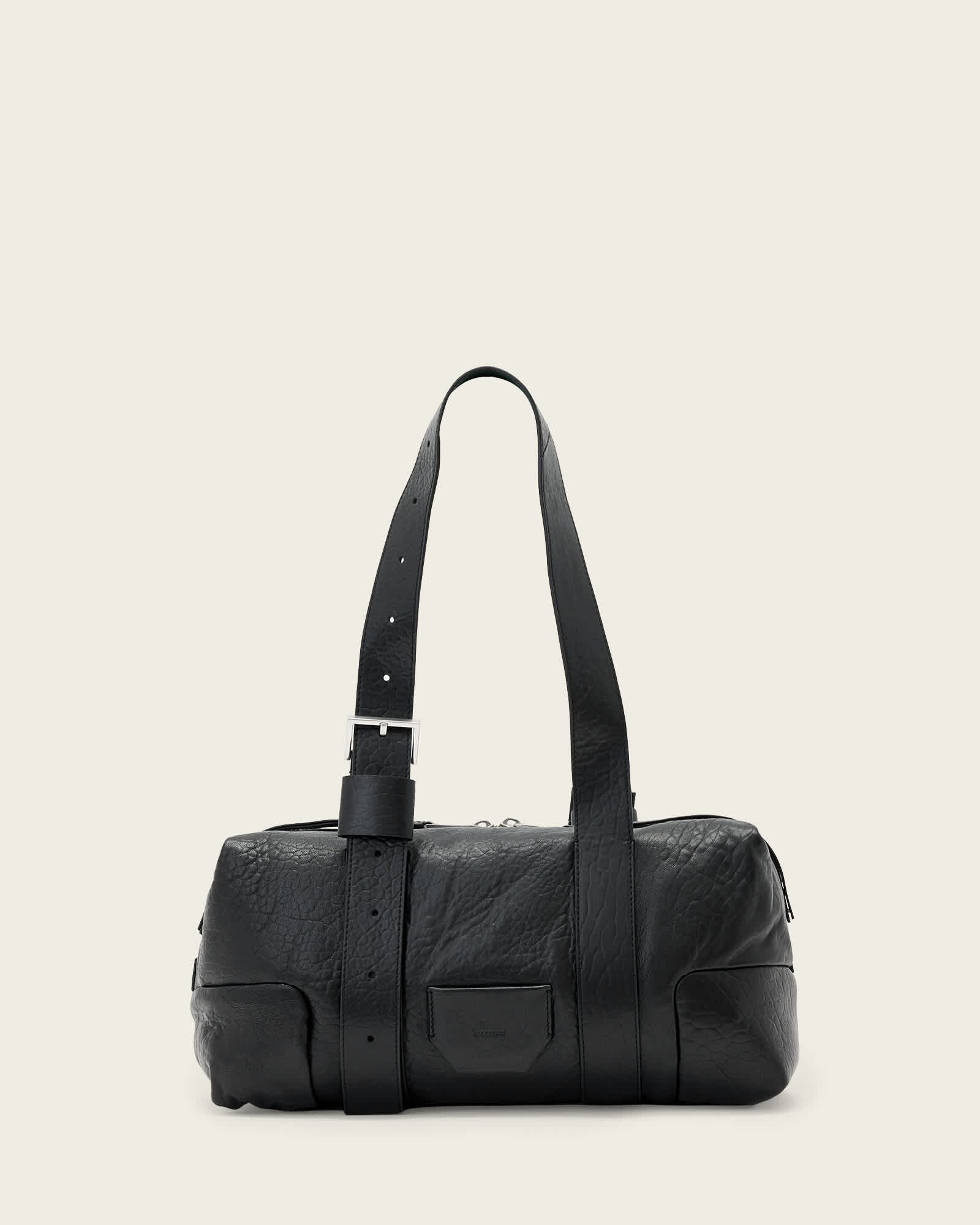 Allsaints Women's Black/Silver Ares Grain Leather Shoulder Bag, One Size
