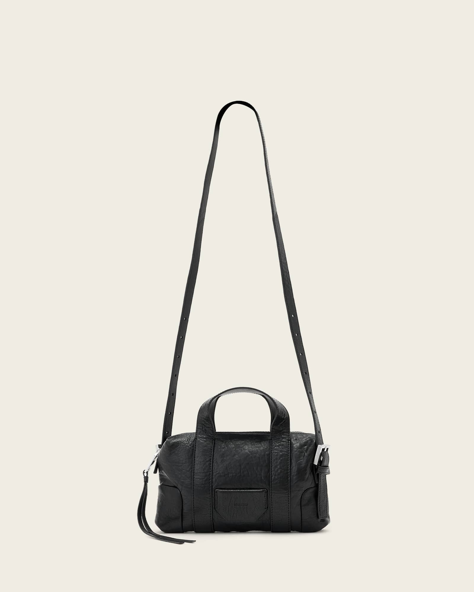 Allsaints Women's Black/Silver Ares Grain Compact Crossbody Bag, One Size
