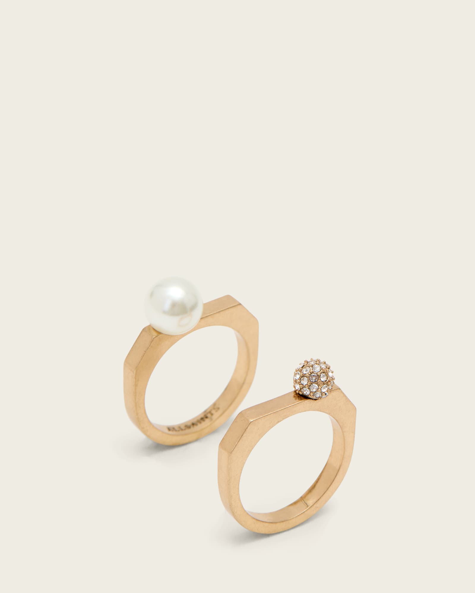 AllSaints Ellie Hex Ring Set,, Warm Brass