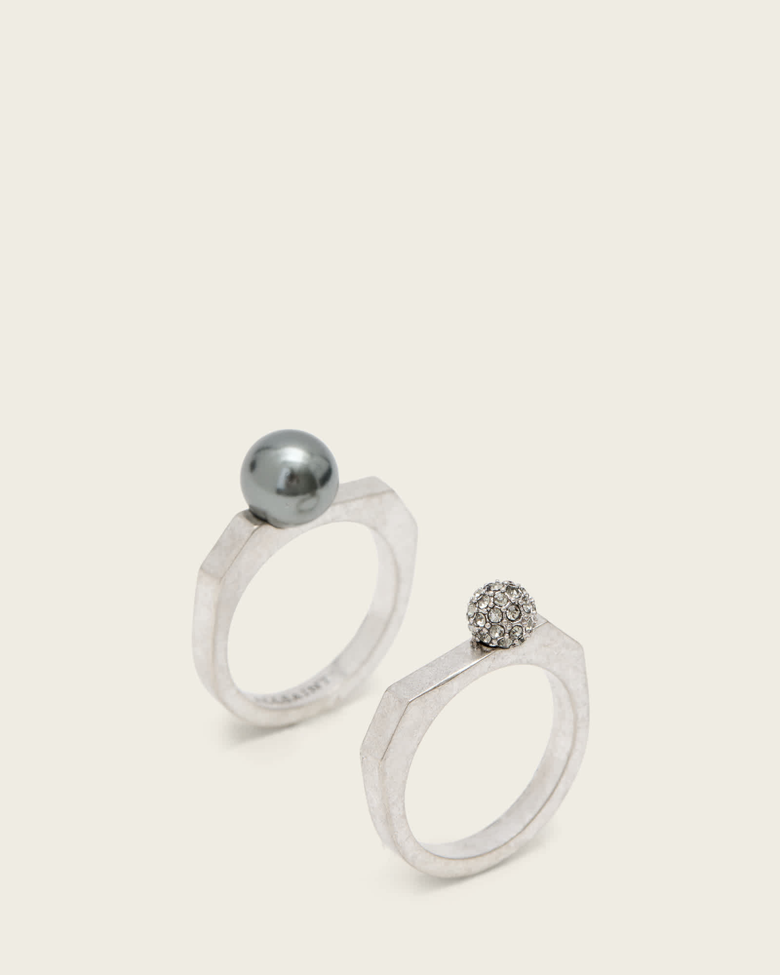 AllSaints Ellie Hex Ring Set, Silver
