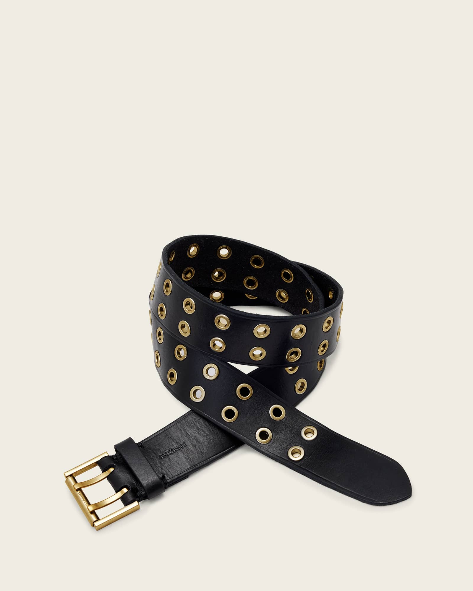 AllSaints Leather Nyla Double Eyelet Leather Belt, Size: XS/S