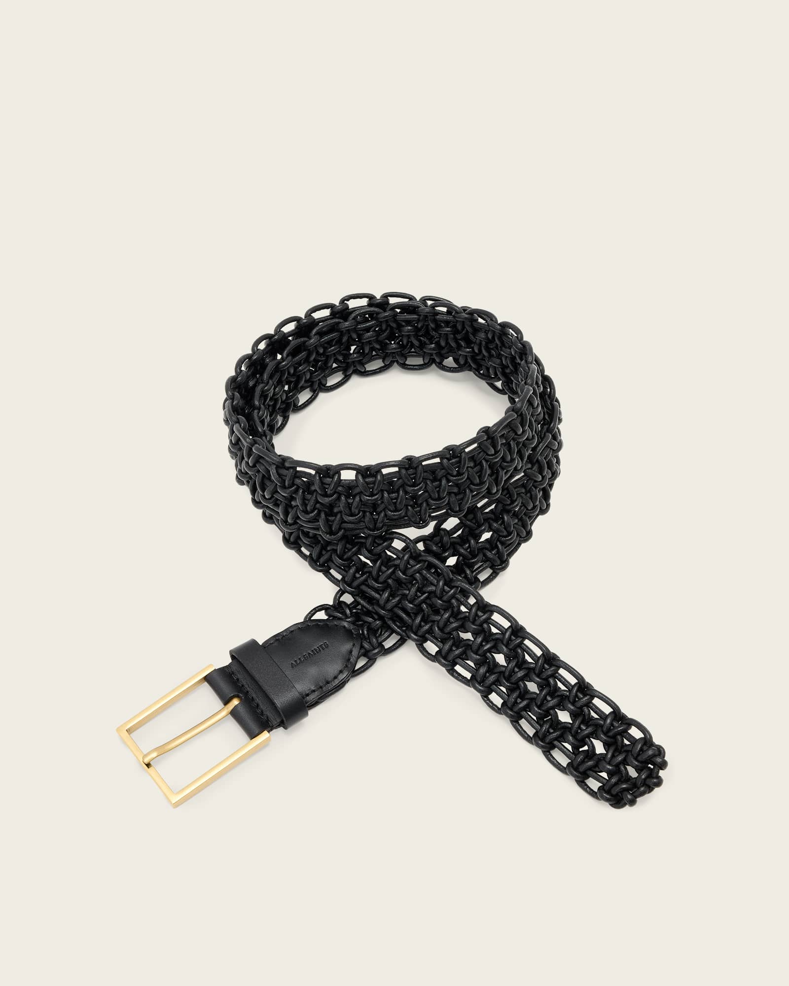 AllSaints Leather Ila Leather Woven Belt, Size: S/M