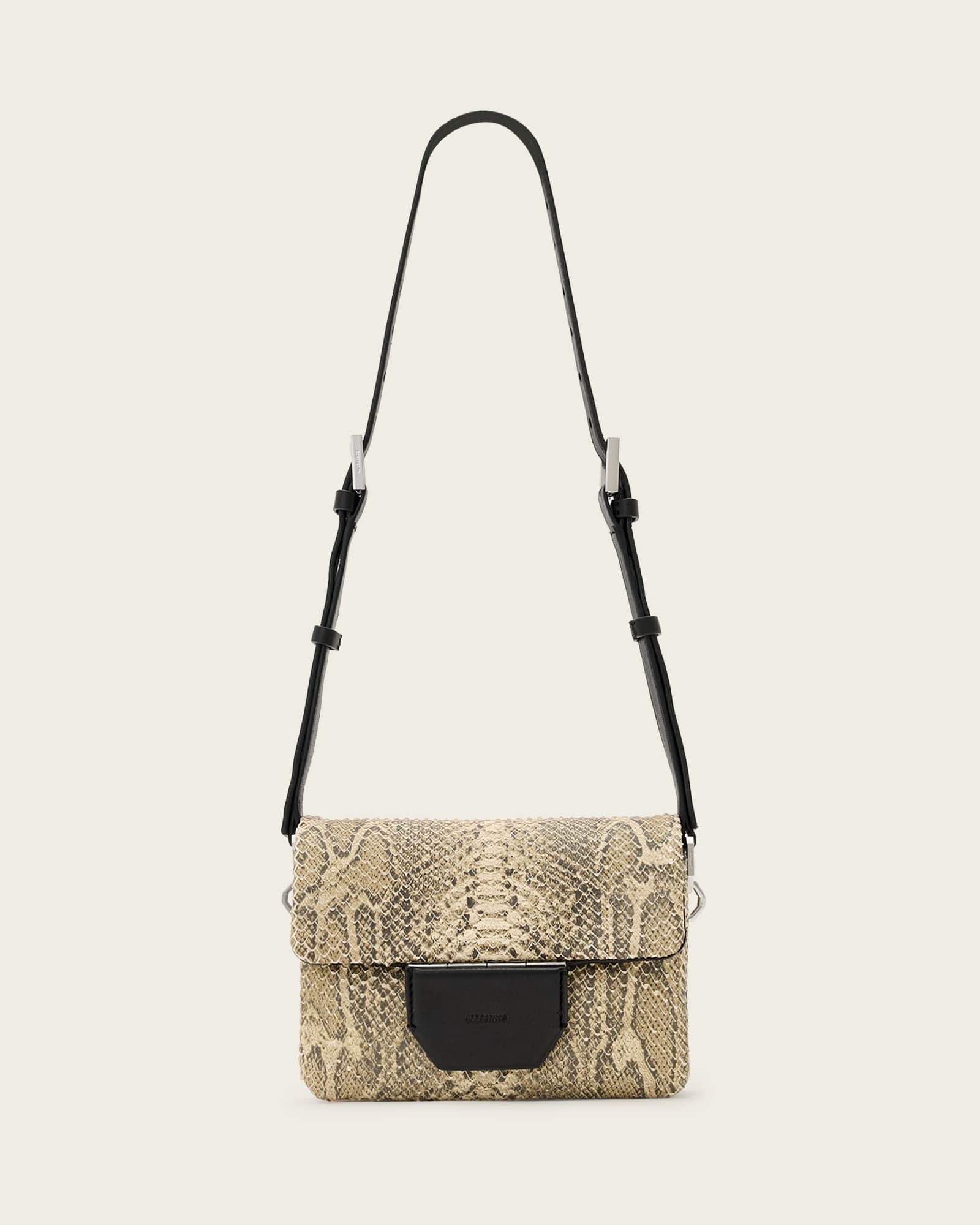 Allsaints Jupiter Snakeskin Embossed Leather Crossbody Bag In Gold