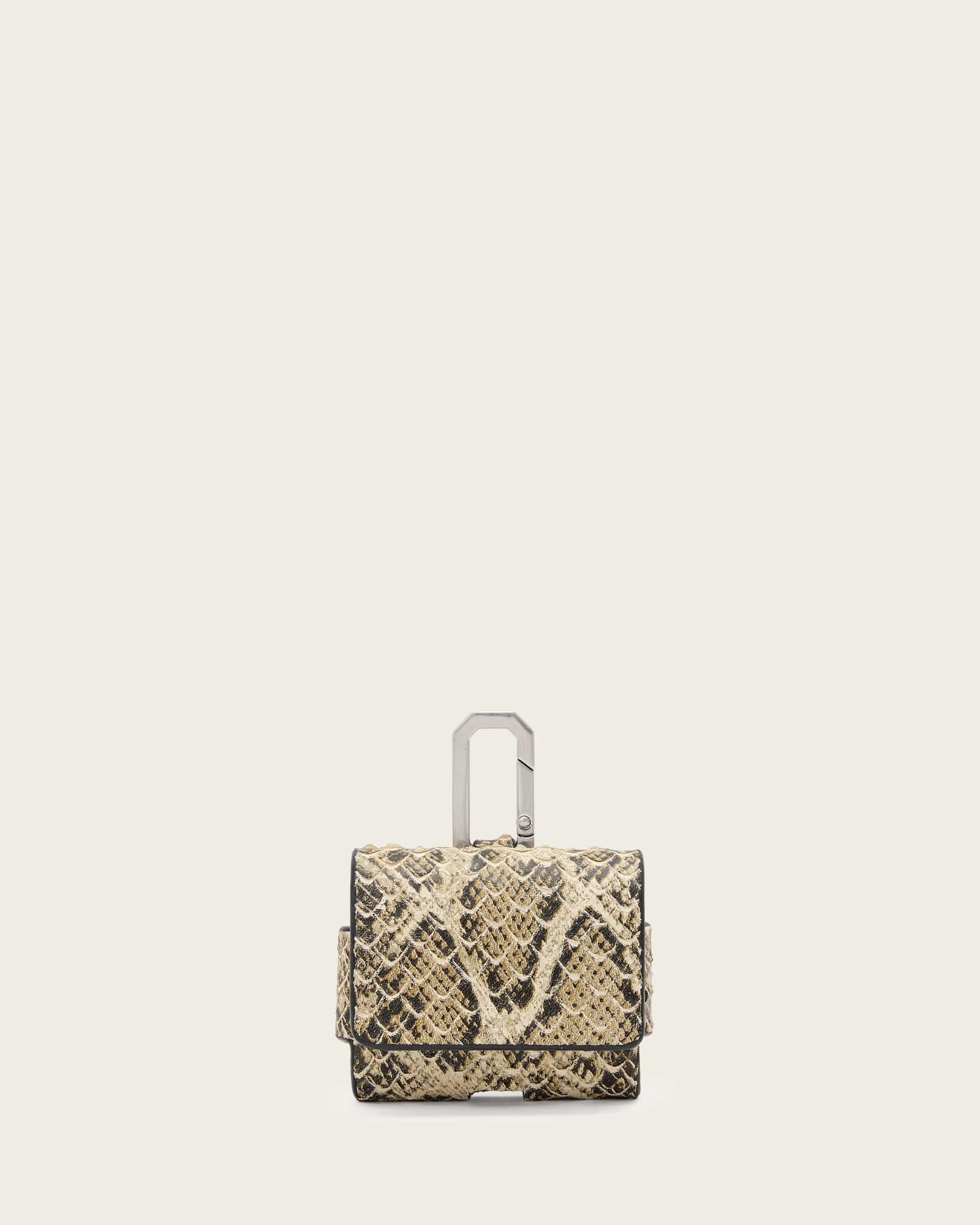 Allsaints Airpod Leather Snake Case In Multi