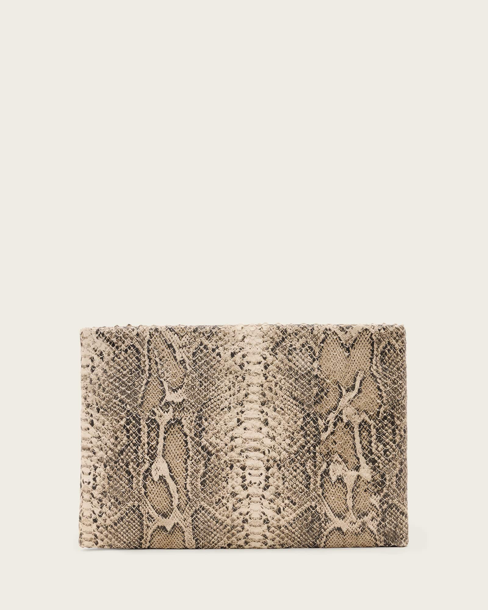 Allsaints Leather Bettina Leather Snake Clutch Bag In Neutral