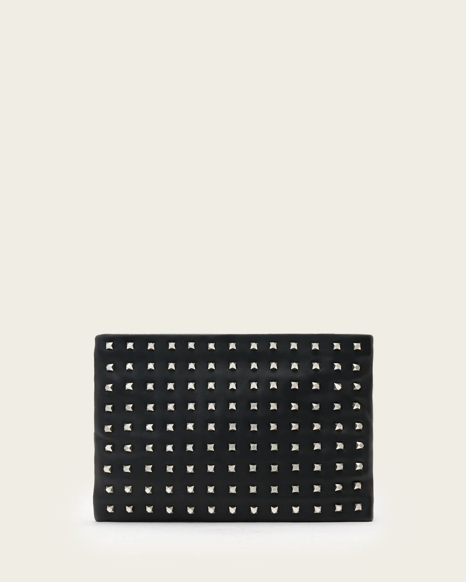 Allsaints Bettina Embellished Leather Clutch In Black